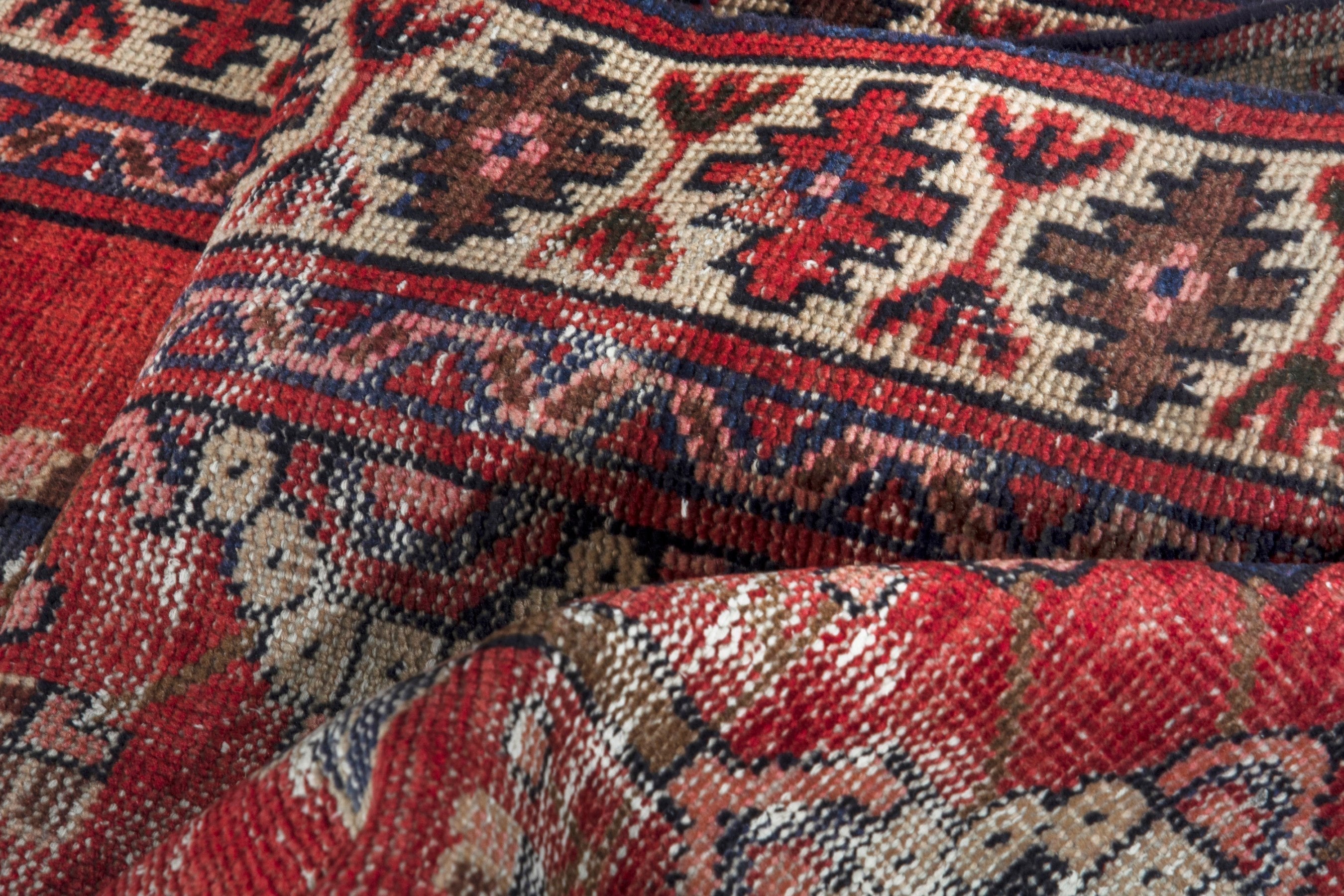Persian Hamedan runner rug in deep red and cream, view 14 of 19