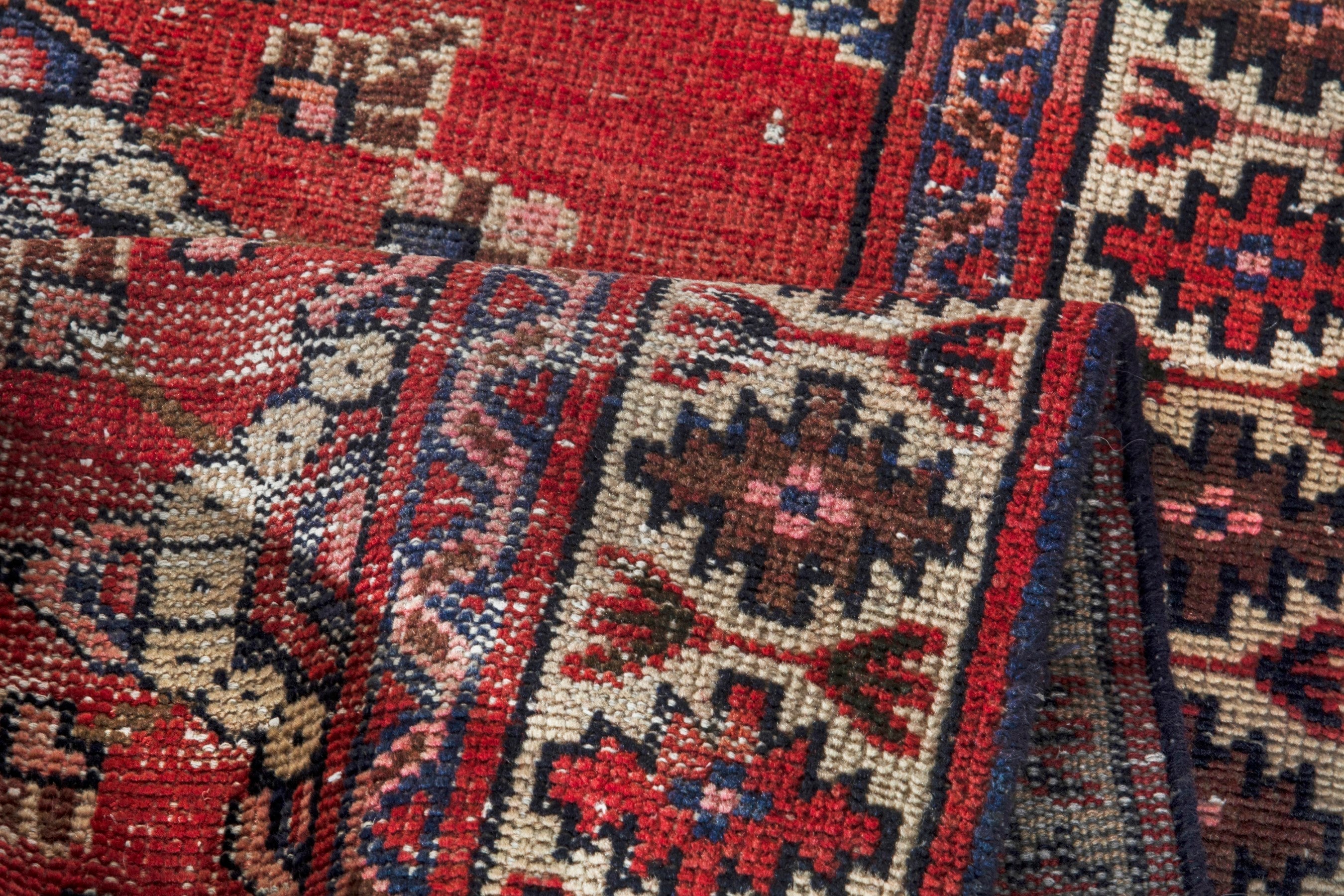 Persian Hamedan runner rug in deep red and cream, view 15 of 19