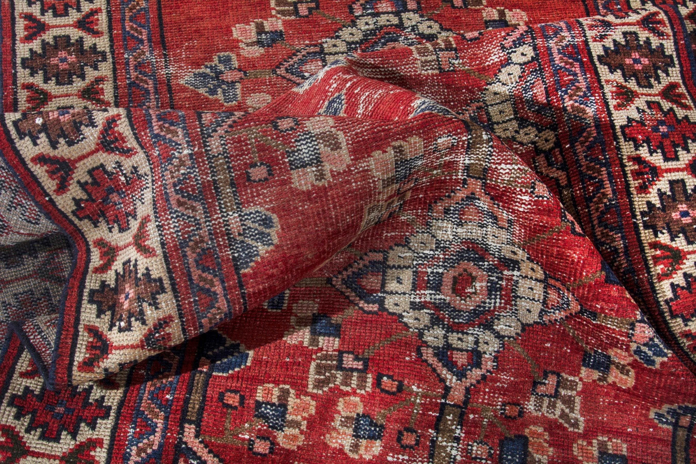 Persian Hamedan runner rug in deep red and cream, view 17 of 19