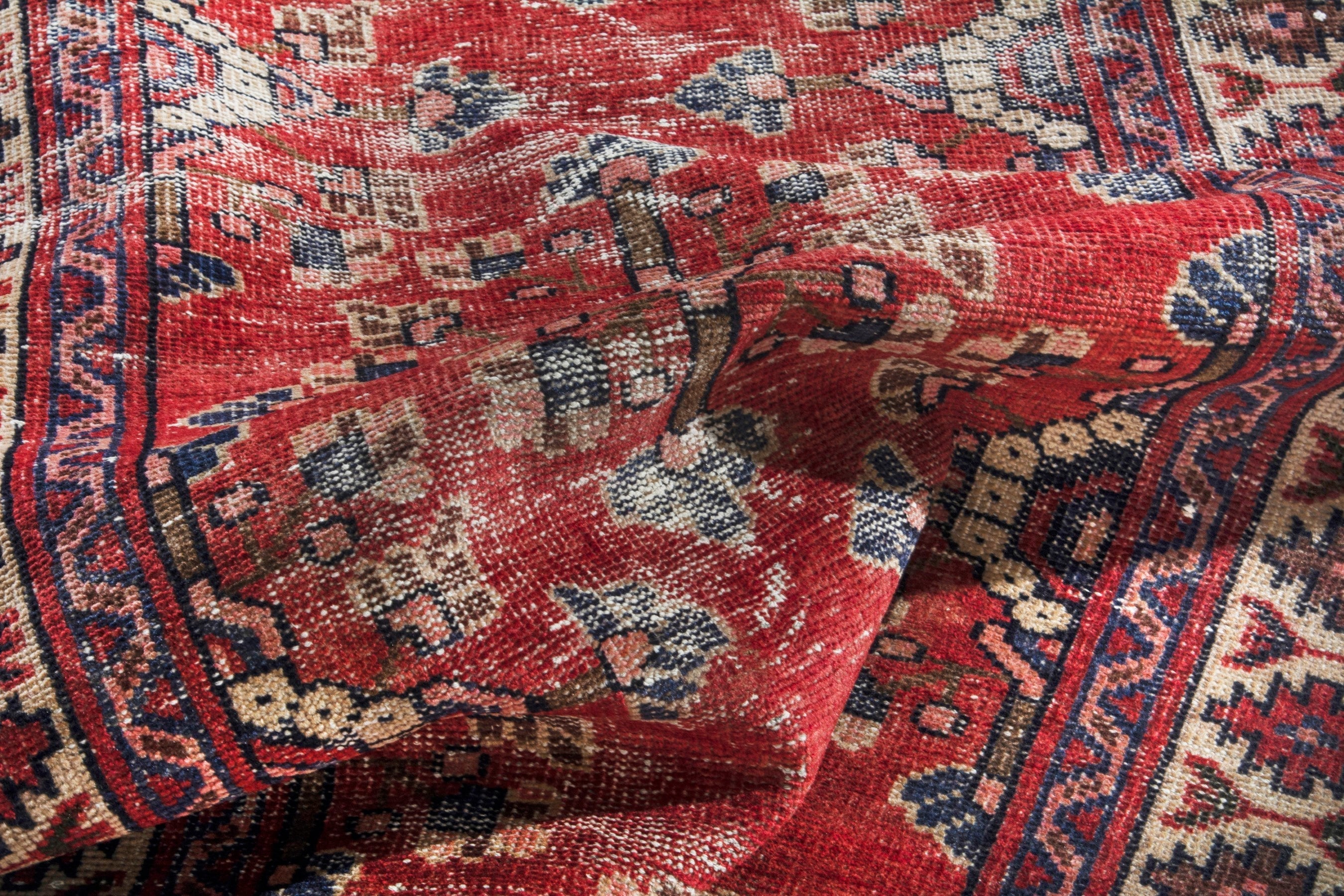 Persian Hamedan runner rug in deep red and cream, view 18 of 19
