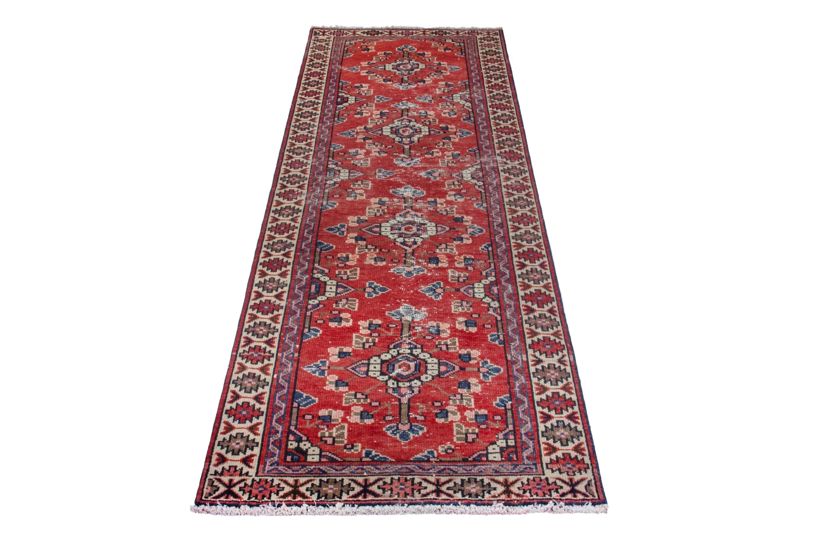Persian Hamedan runner rug in deep red and cream, view 2 of 19