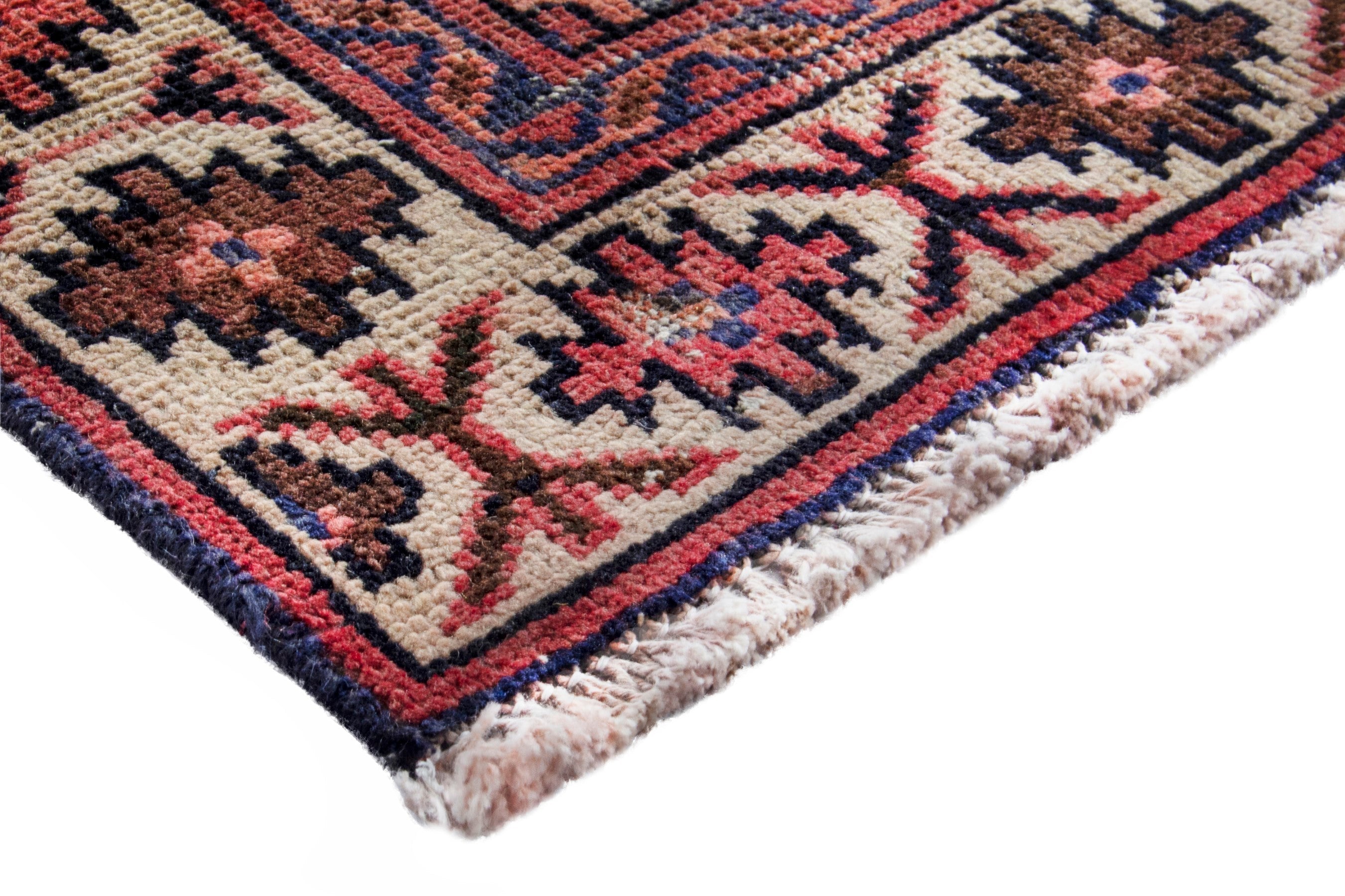 Persian Hamedan runner rug in deep red and cream, view 4 of 19