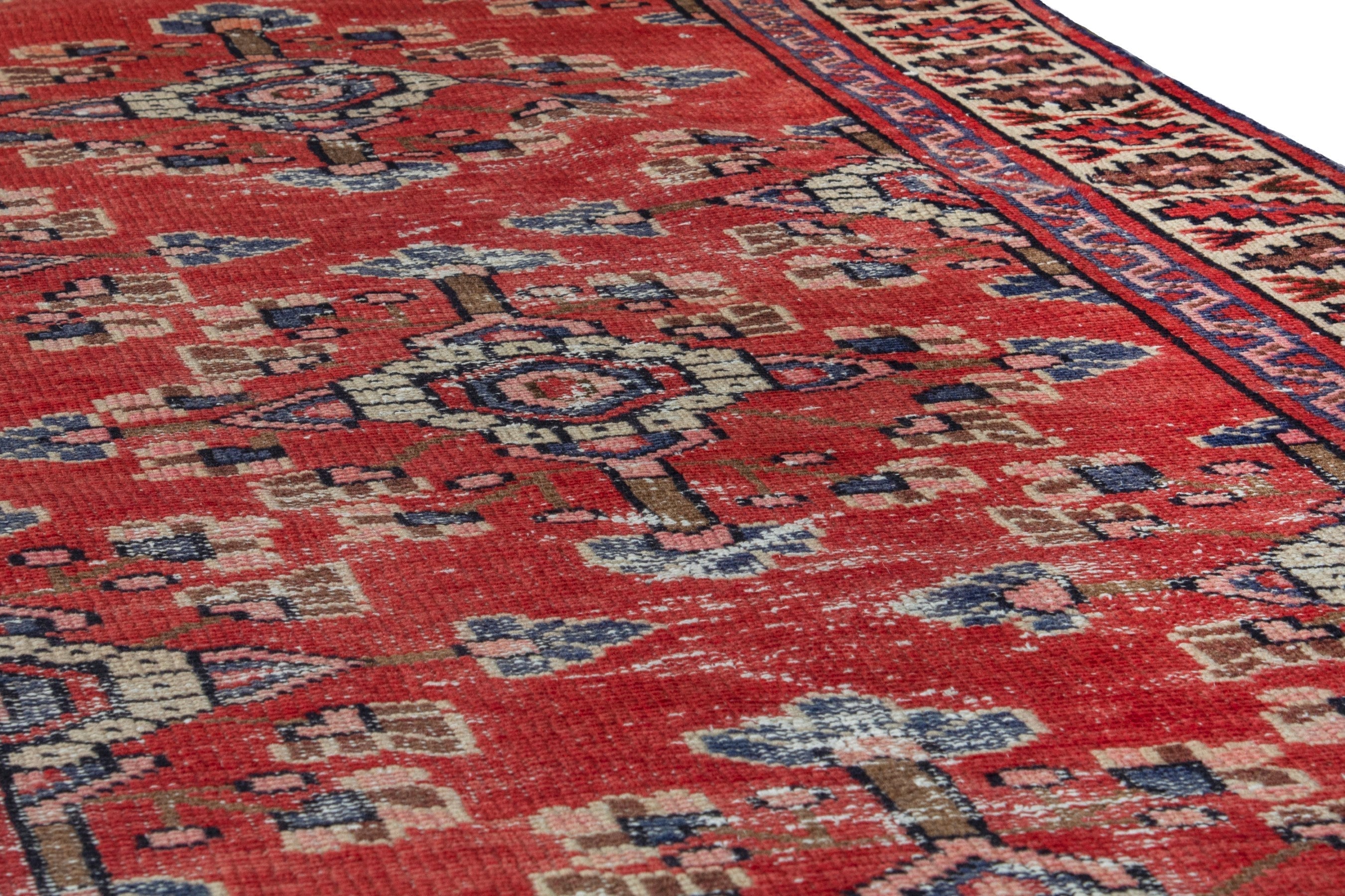 Persian Hamedan runner rug in deep red and cream, view 7 of 19