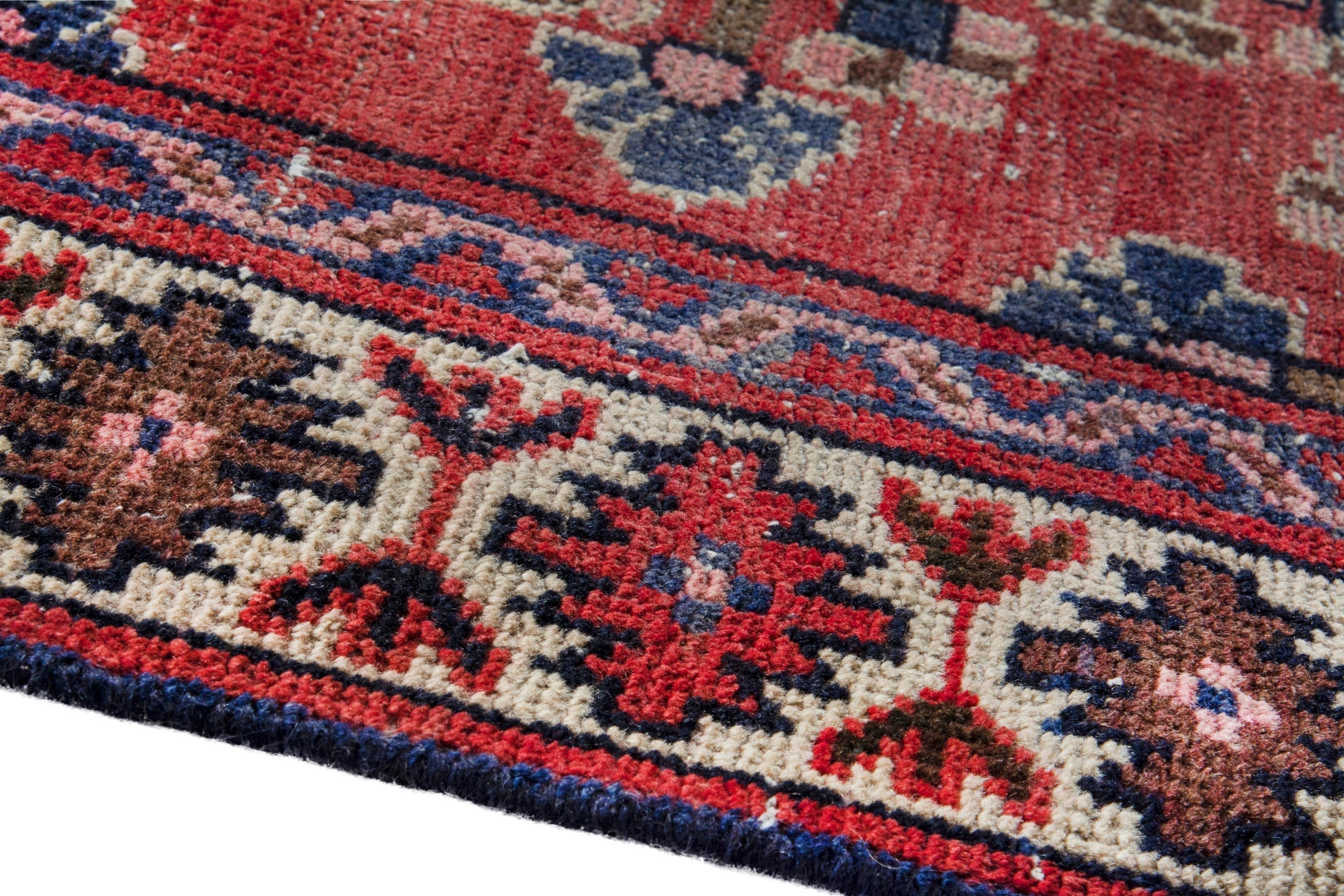 Persian Hamedan runner rug in deep red and cream, view 8 of 19