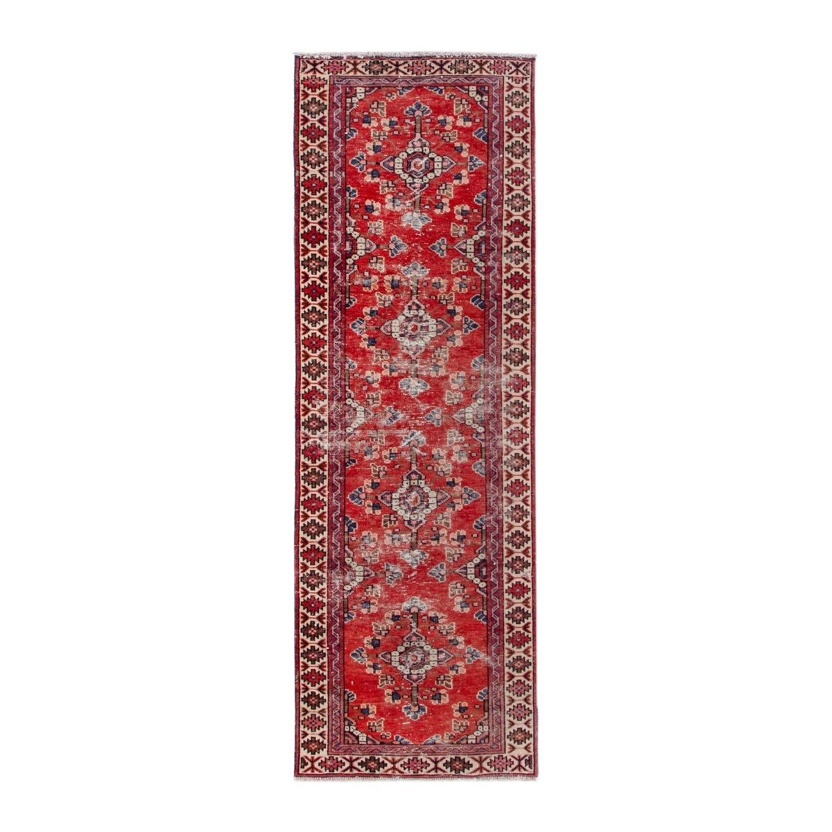 Persian Hamedan runner rug in deep red and cream, 3'3" x 10'