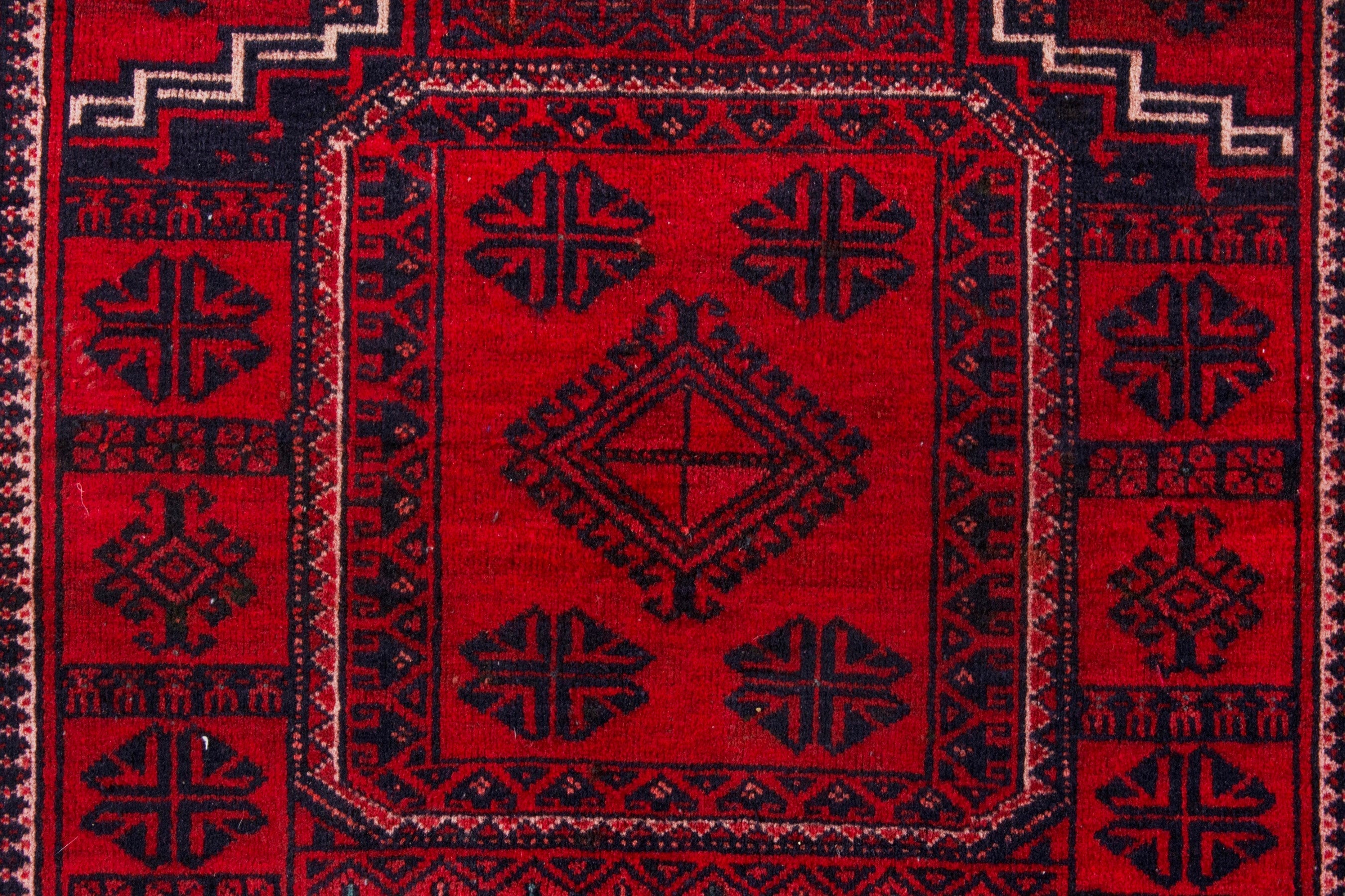 Persian Baluch runner rug in deep red and burgundy, view 11 of 20