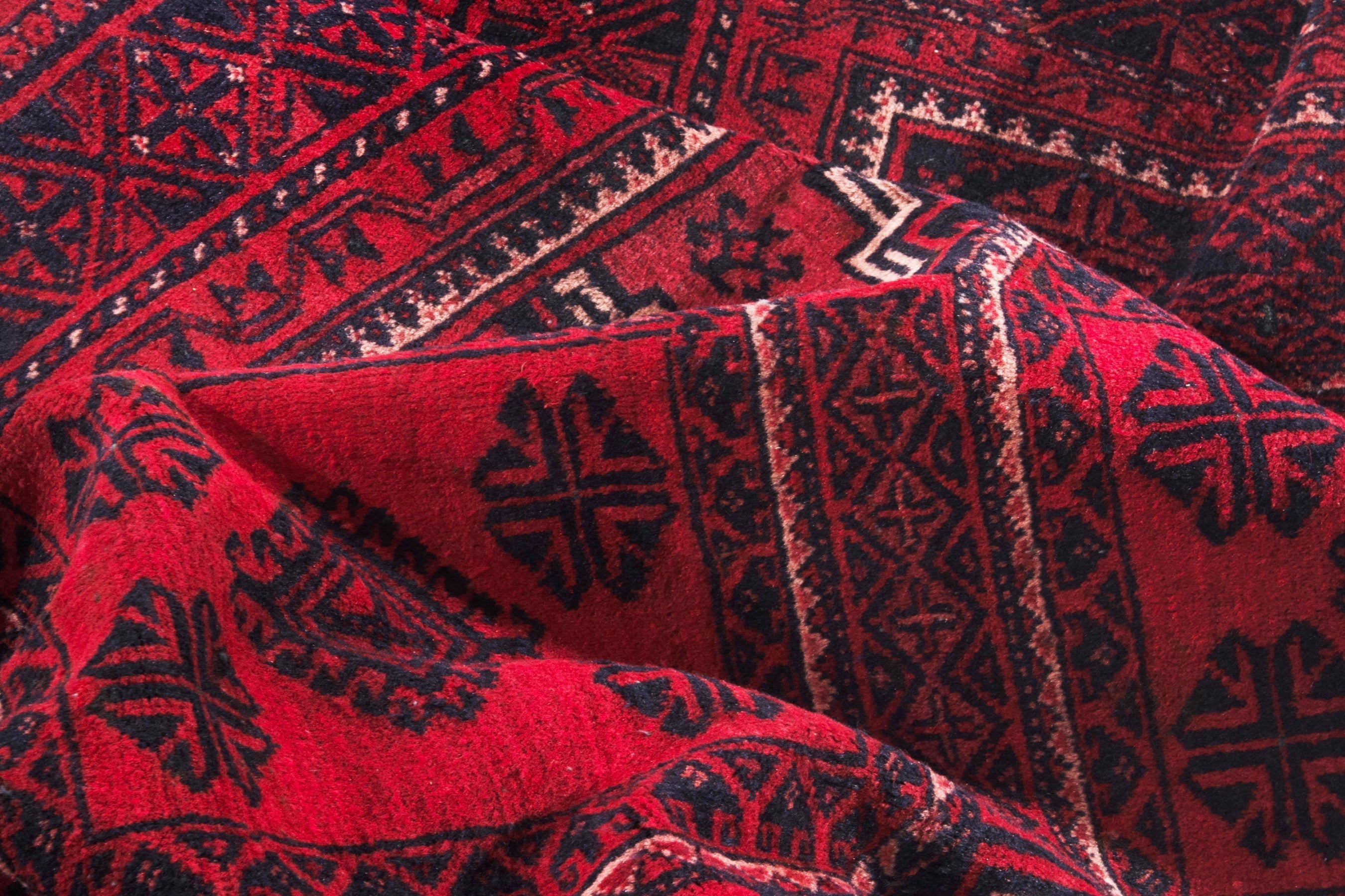 Persian Baluch runner rug in deep red and burgundy, view 19 of 20