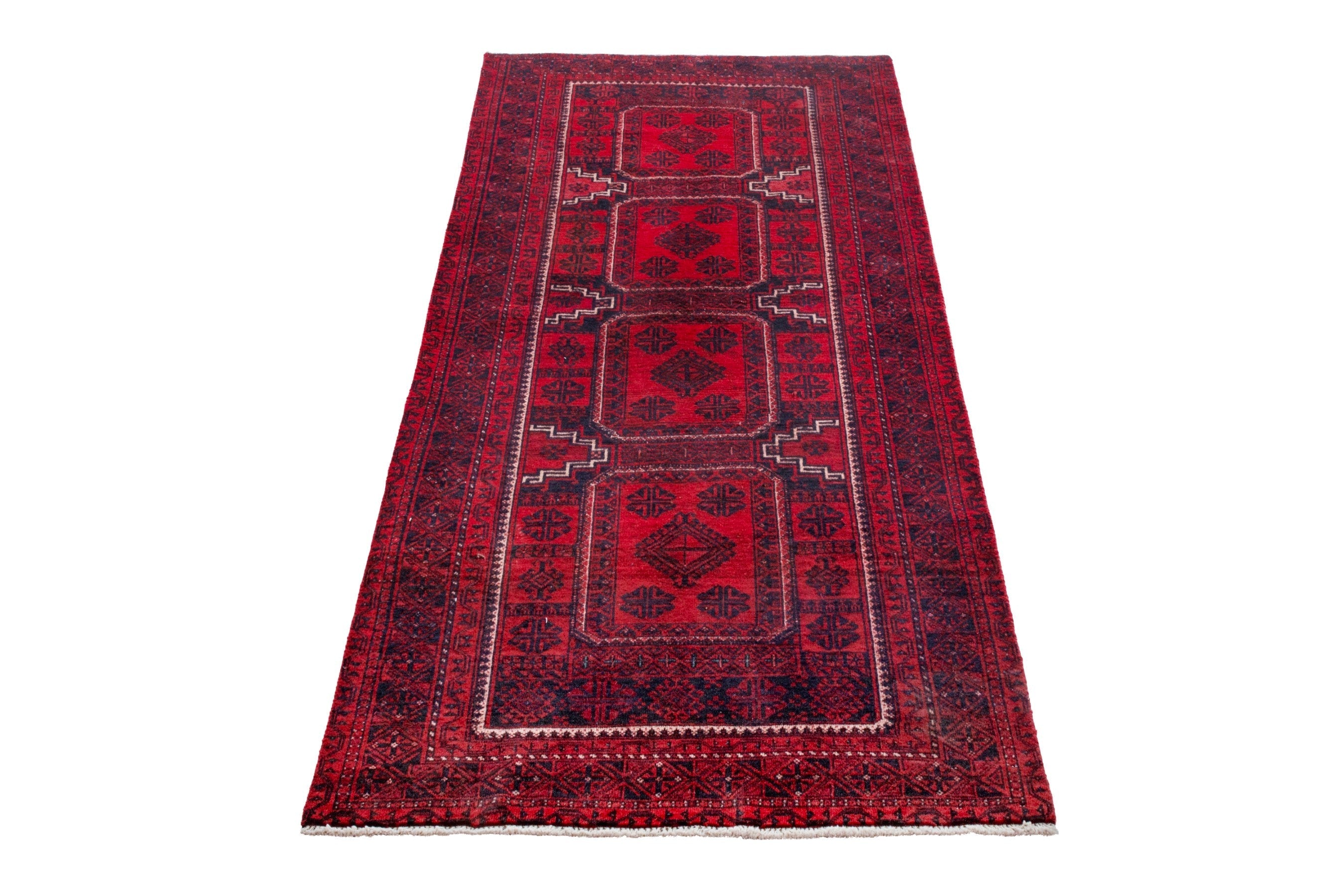 Persian Baluch runner rug in deep red and burgundy, view 3 of 20