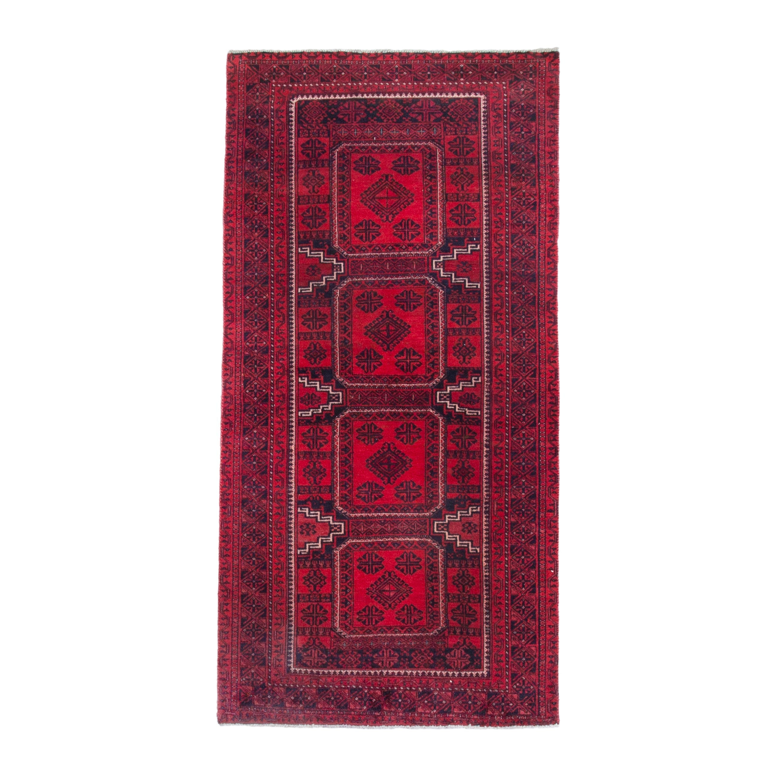 Persian Baluch runner rug in deep red and burgundy, 3'5" x 6'11"