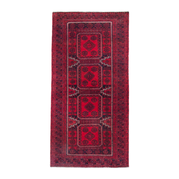 Persian Baluch runner rug in deep red and burgundy, 3'5" x 6'11"