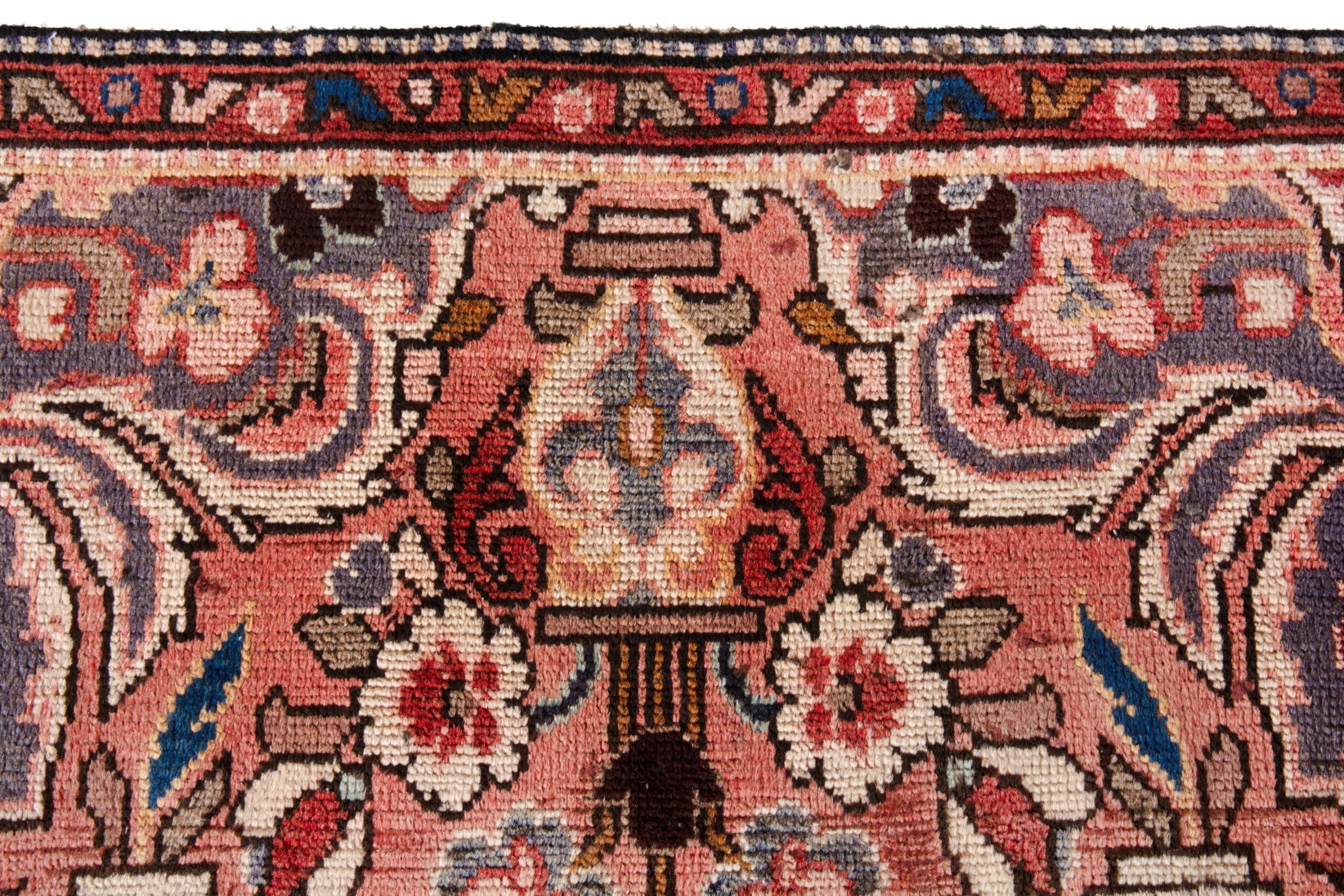 Persian Hamedan runner rug in deep red and cream, view 16 of 21