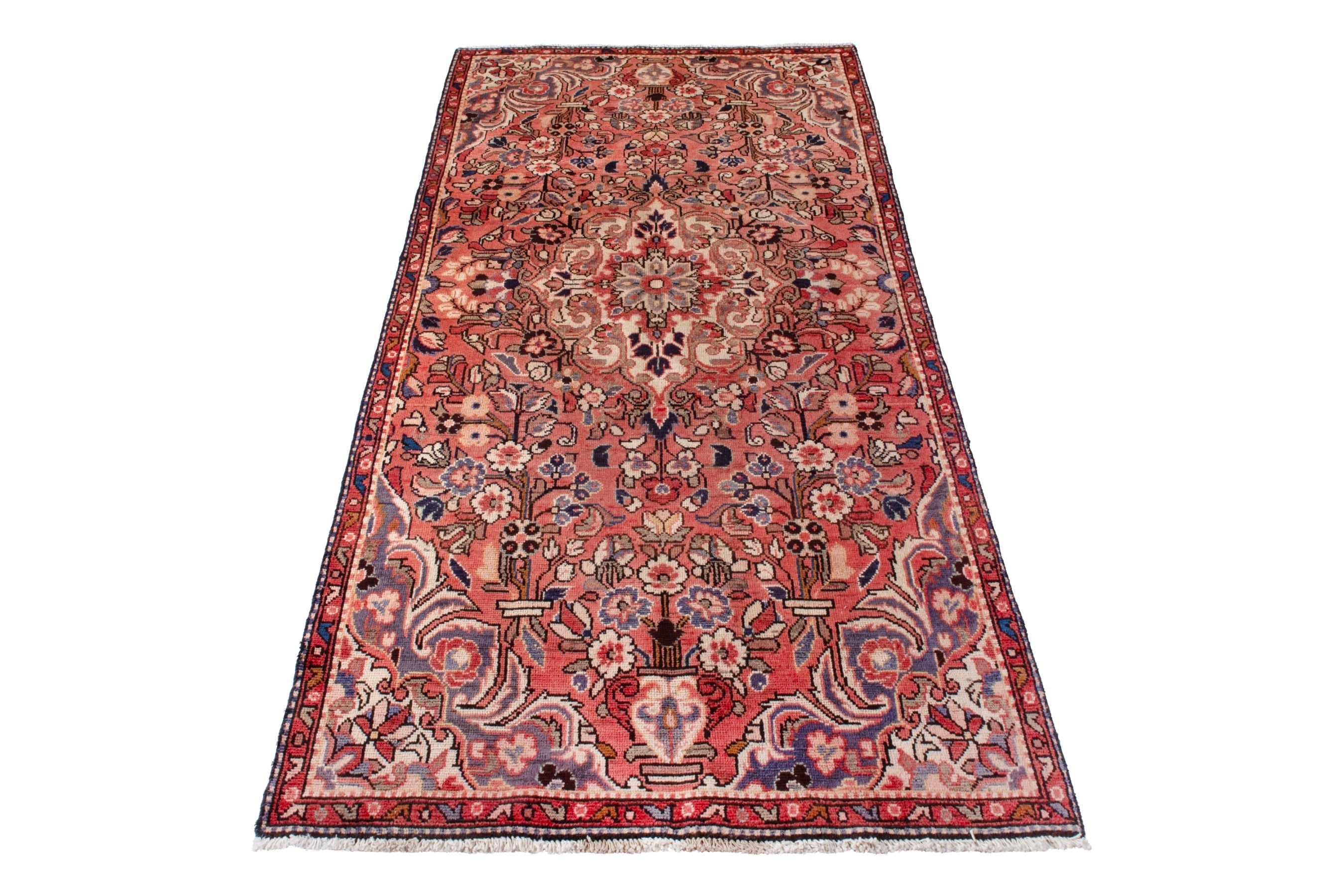Persian Hamedan runner rug in deep red and cream, view 2 of 21