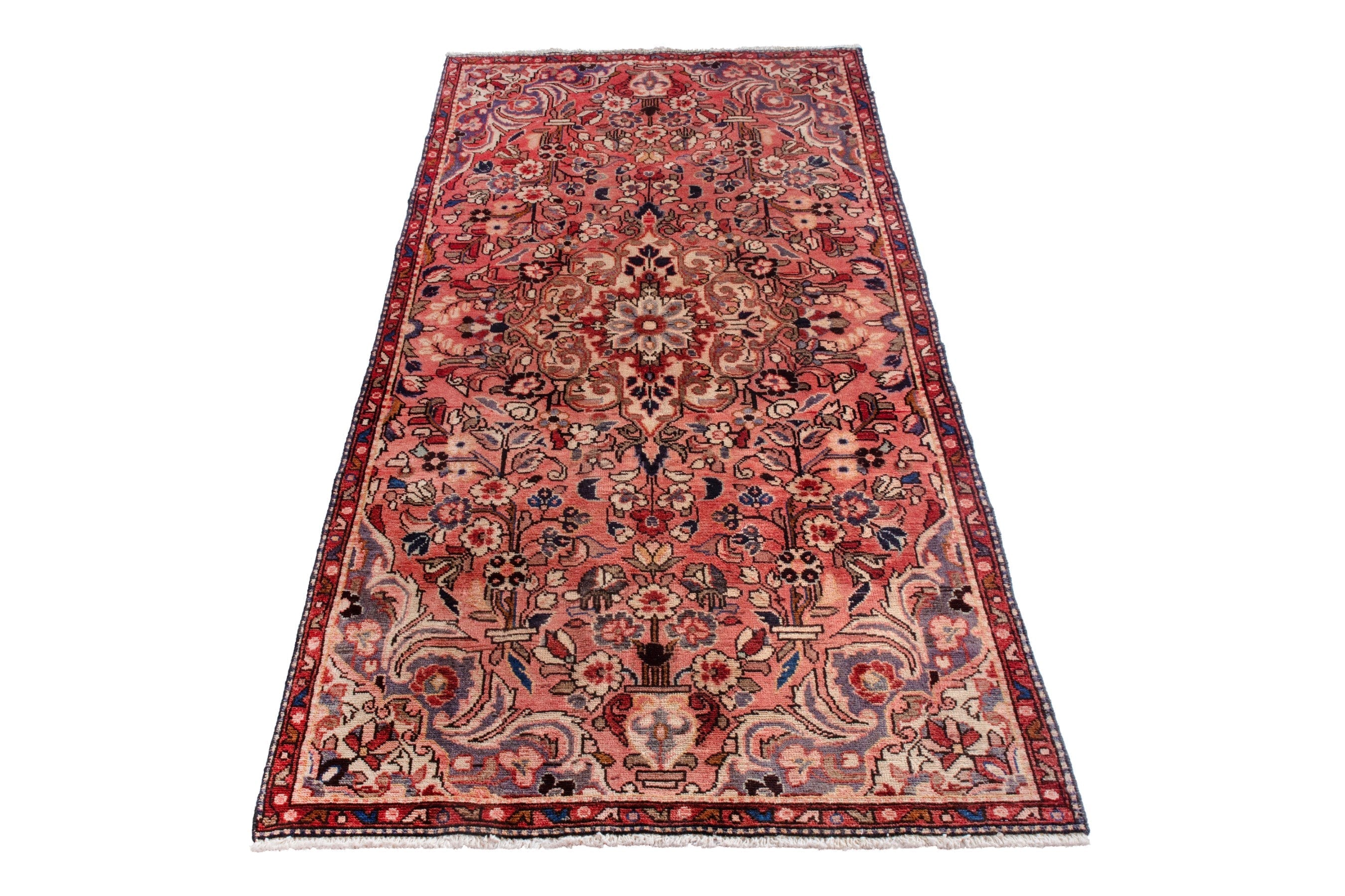 Persian Hamedan runner rug in deep red and cream, view 3 of 21