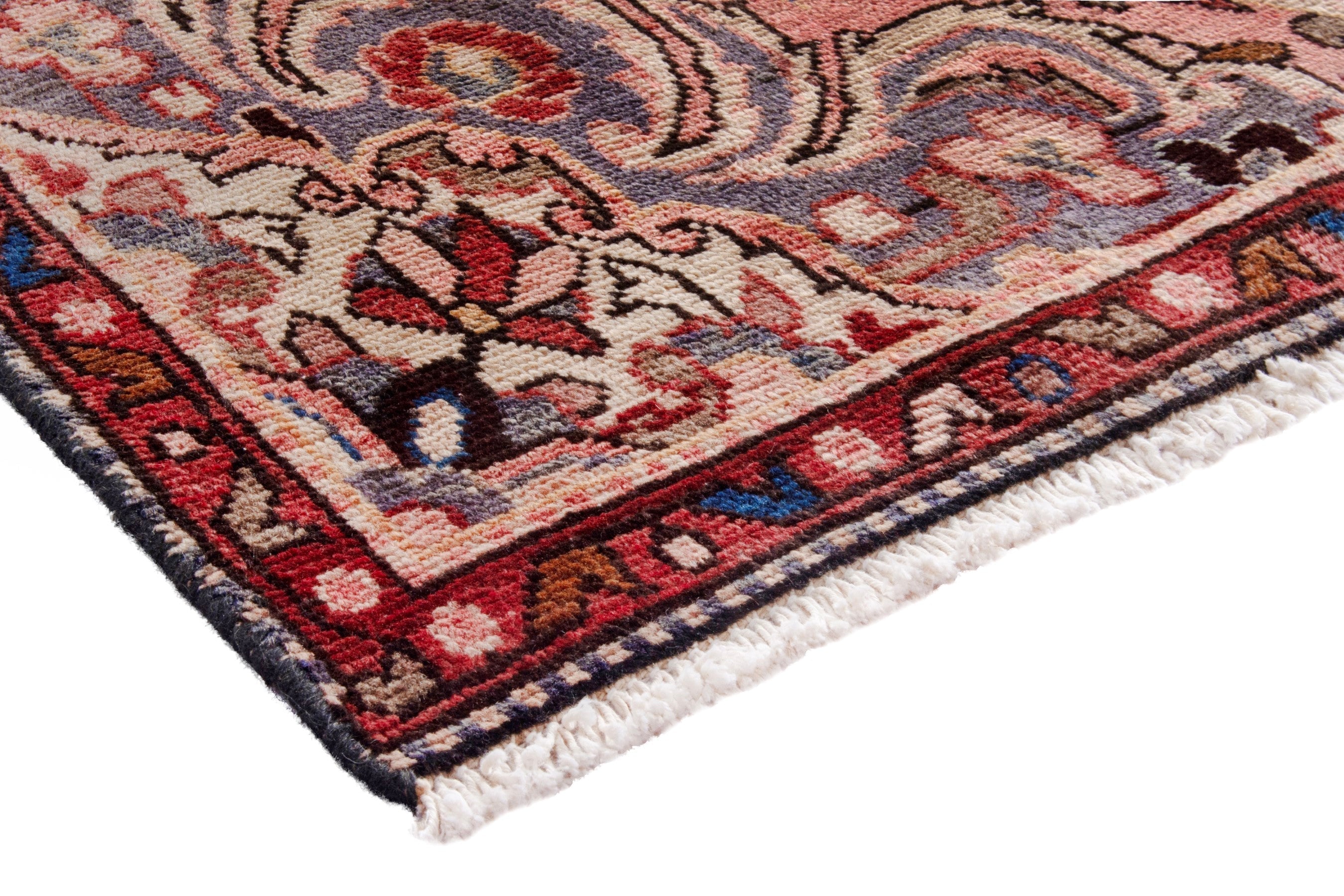 Persian Hamedan runner rug in deep red and cream, view 4 of 21