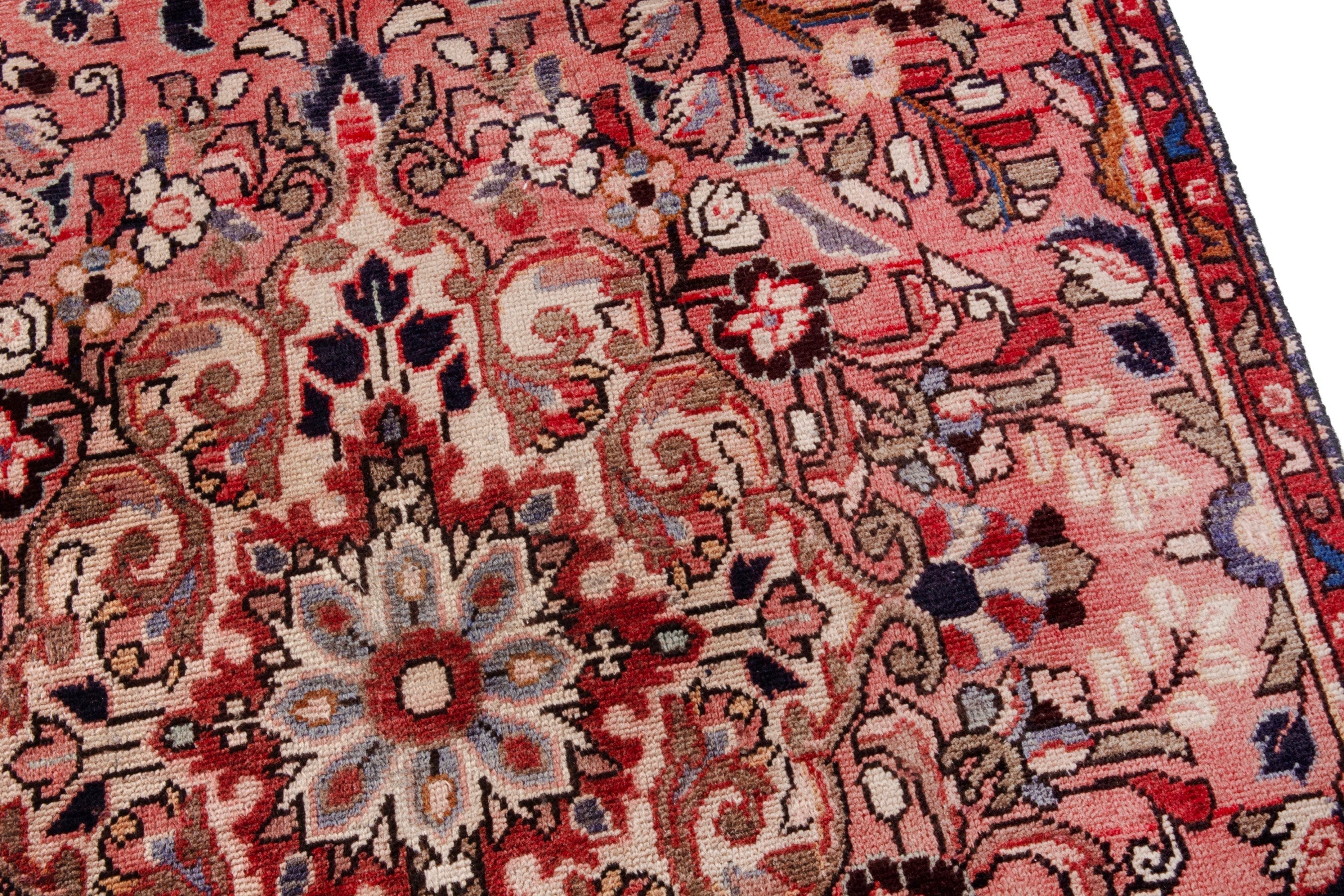 Persian Hamedan runner rug in deep red and cream, view 7 of 21
