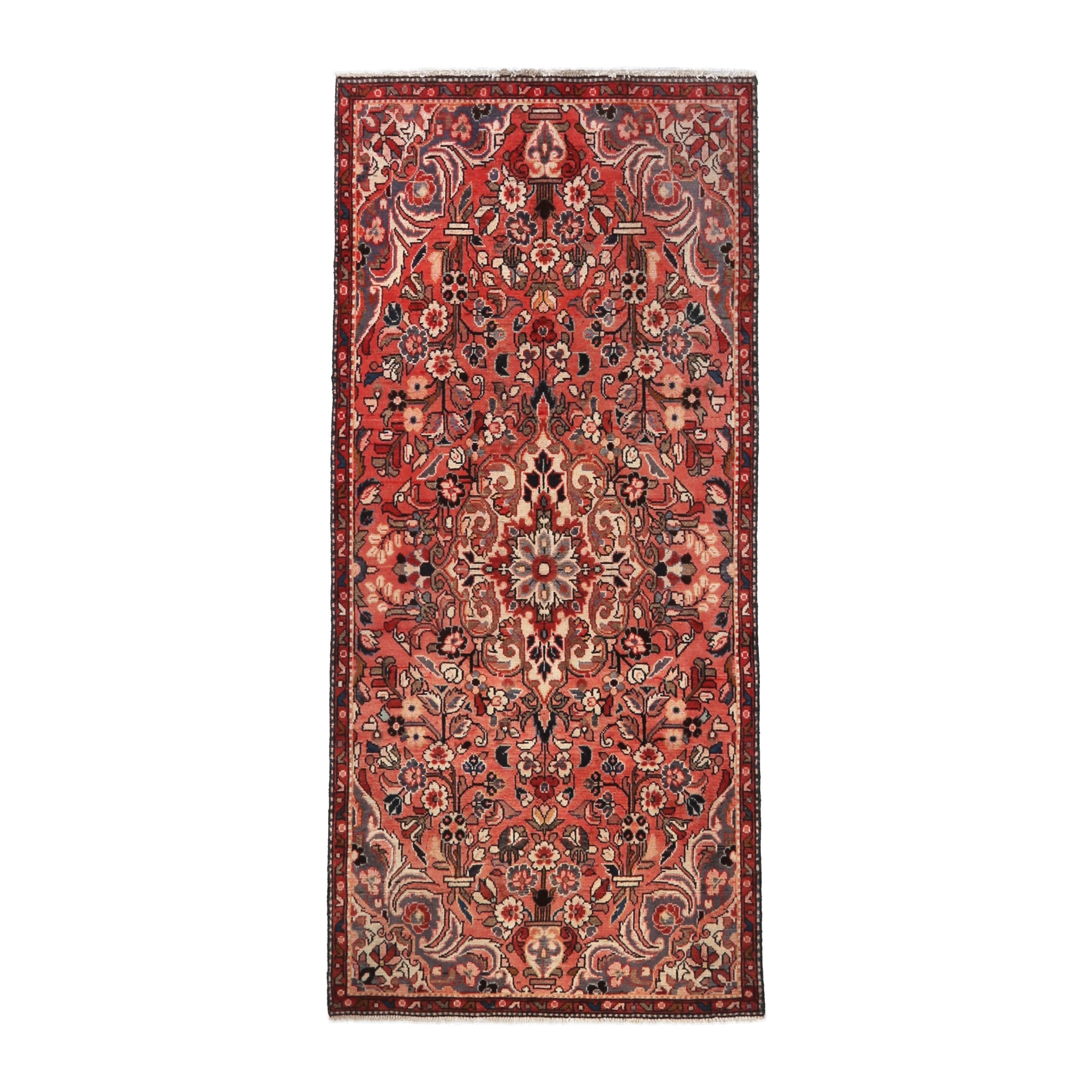 Persian Hamedan runner rug in deep red and cream, 3'9" x 8'8"