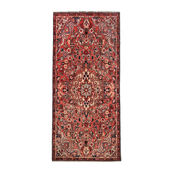 Persian Hamedan runner rug in deep red and cream, 3'9" x 8'8"