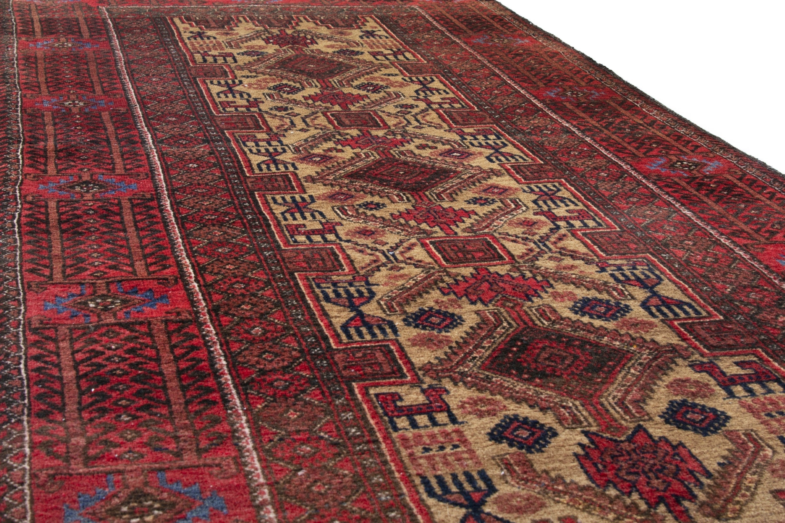 Persian Baluch runner rug in deep red and burgundy, view 10 of 17