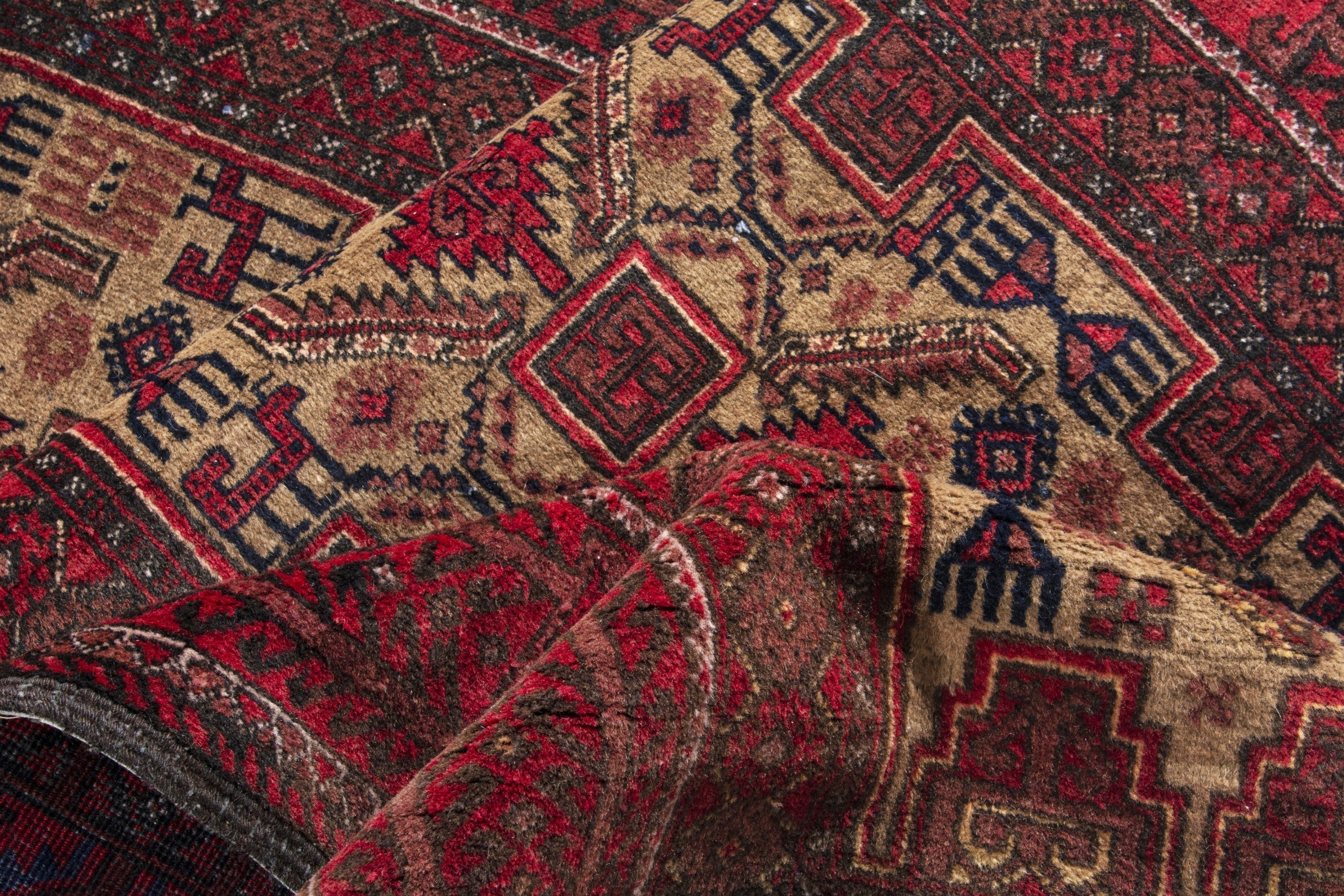 Persian Baluch runner rug in deep red and burgundy, view 14 of 17