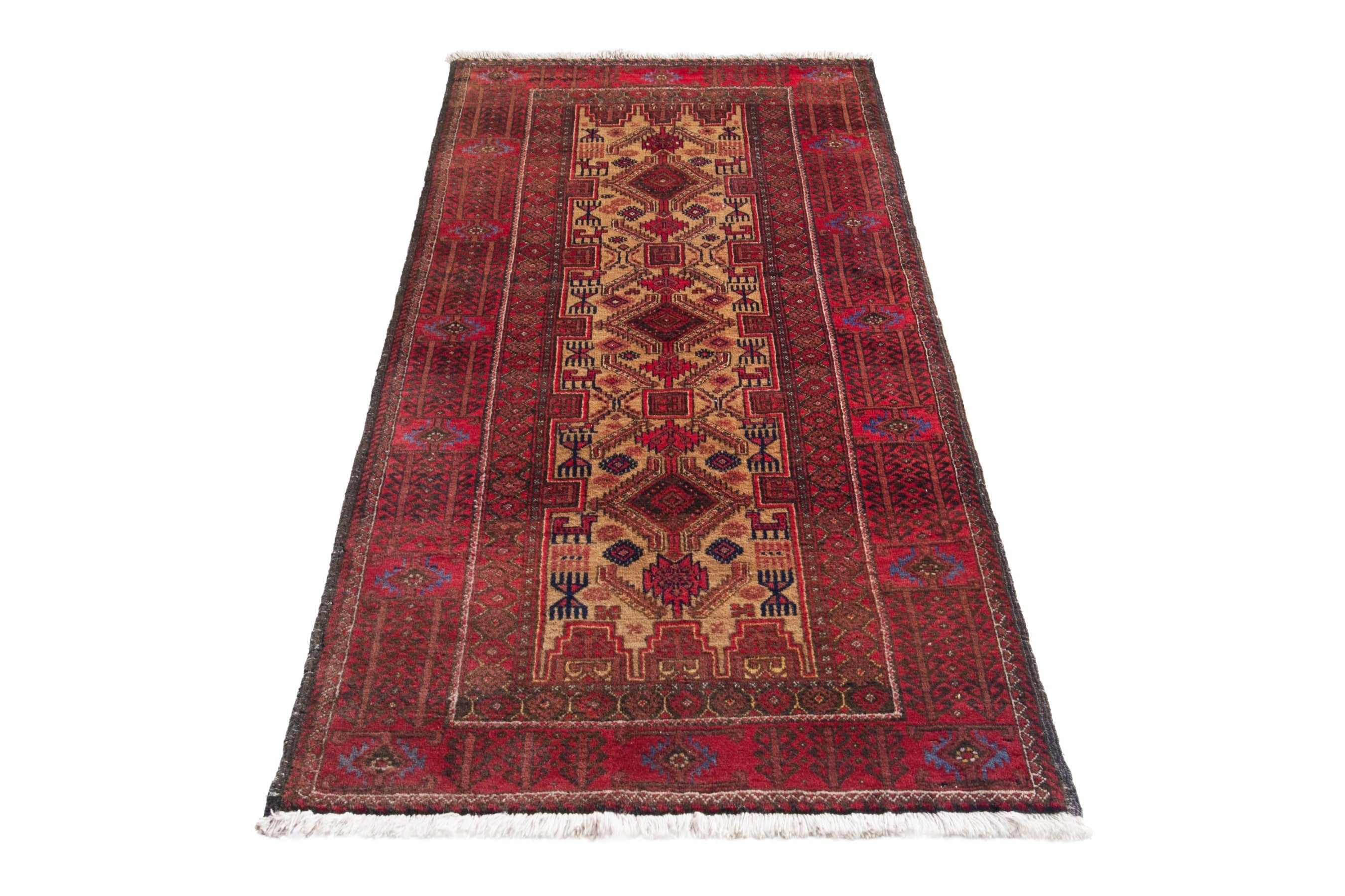 Persian Baluch runner rug in deep red and burgundy, view 2 of 17