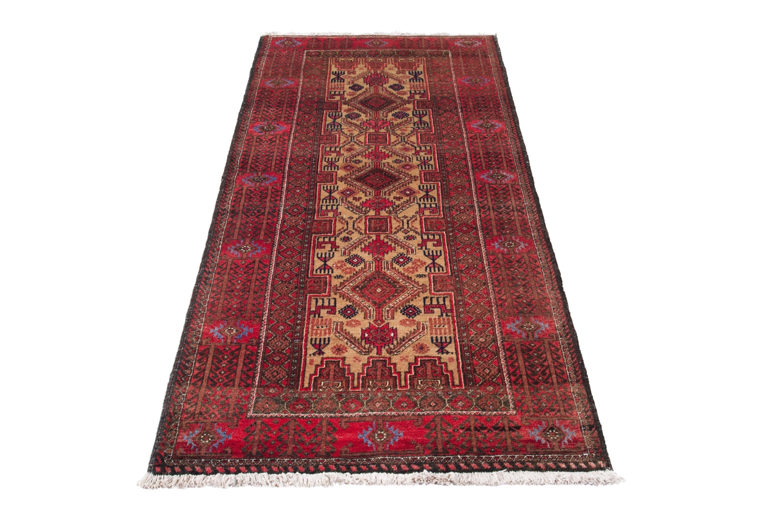 Persian Baluch runner rug in deep red and burgundy, view 3 of 17