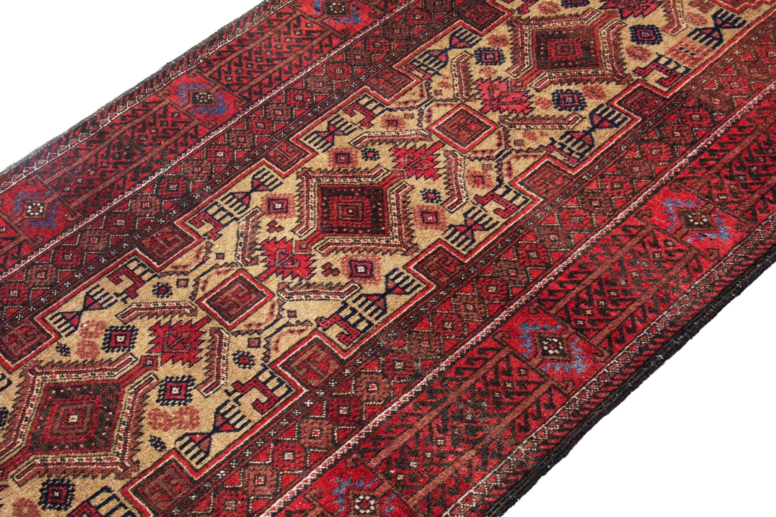 Persian Baluch runner rug in deep red and burgundy, view 6 of 17