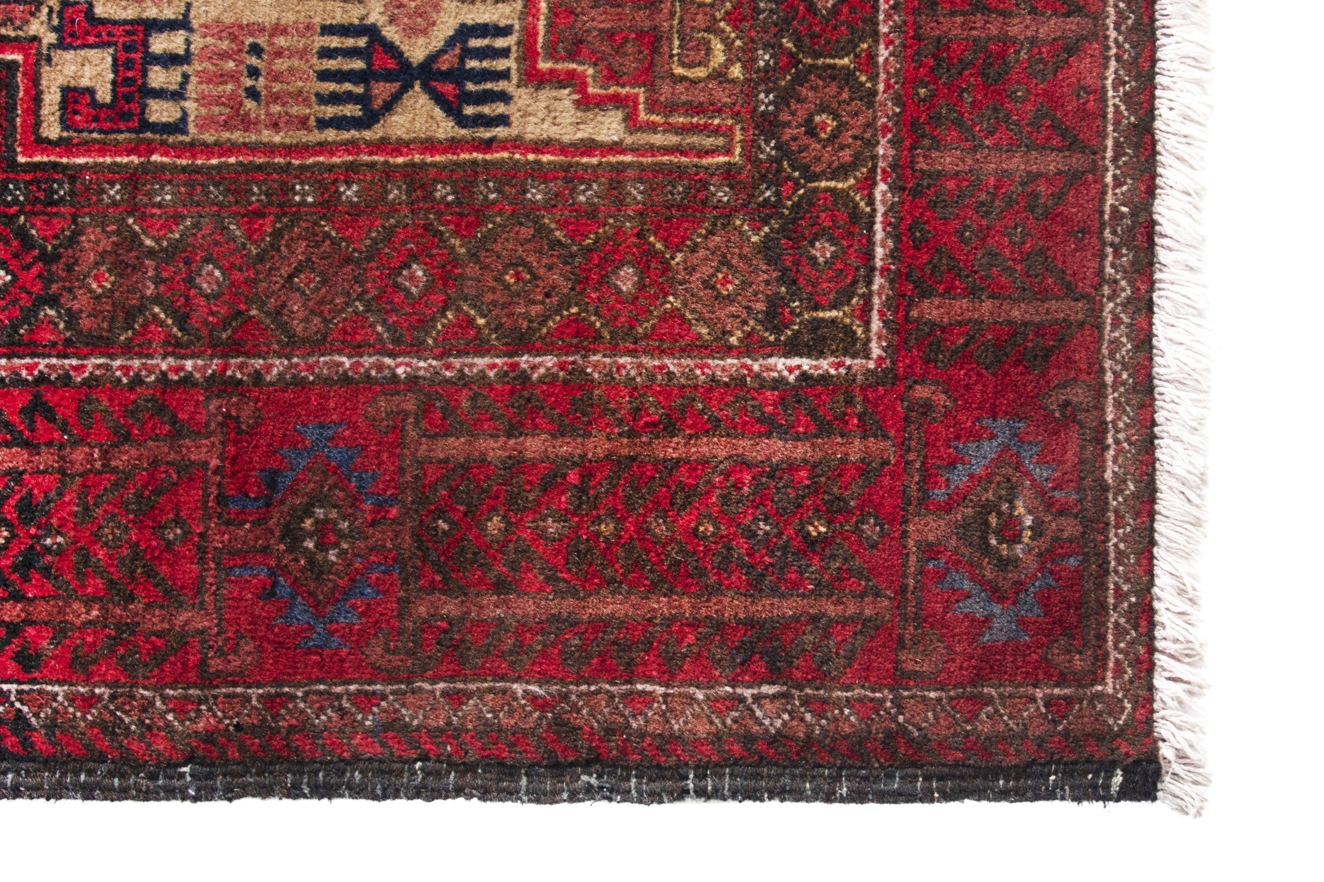 Persian Baluch runner rug in deep red and burgundy, view 5 of 17