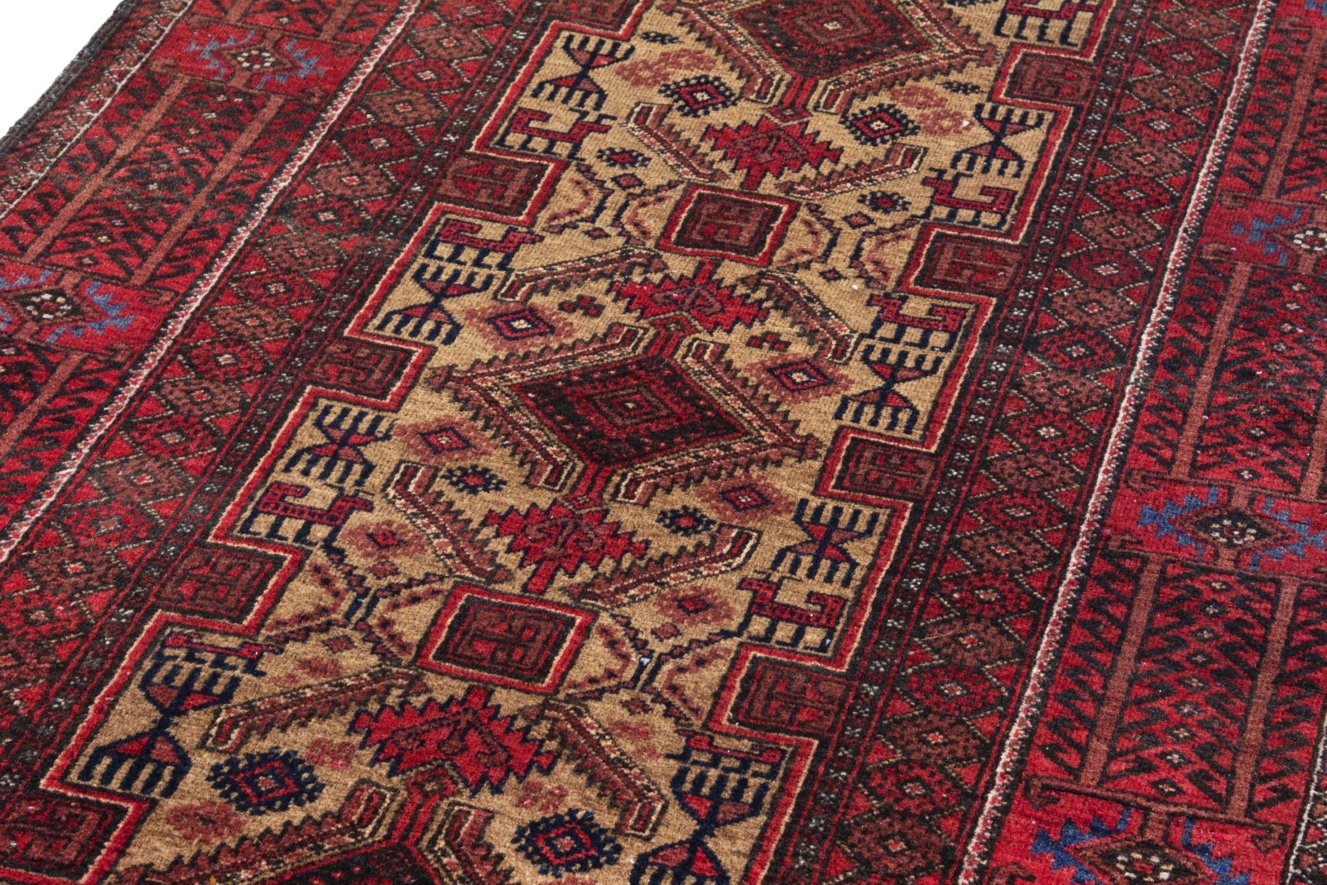 Persian Baluch runner rug in deep red and burgundy, view 9 of 17