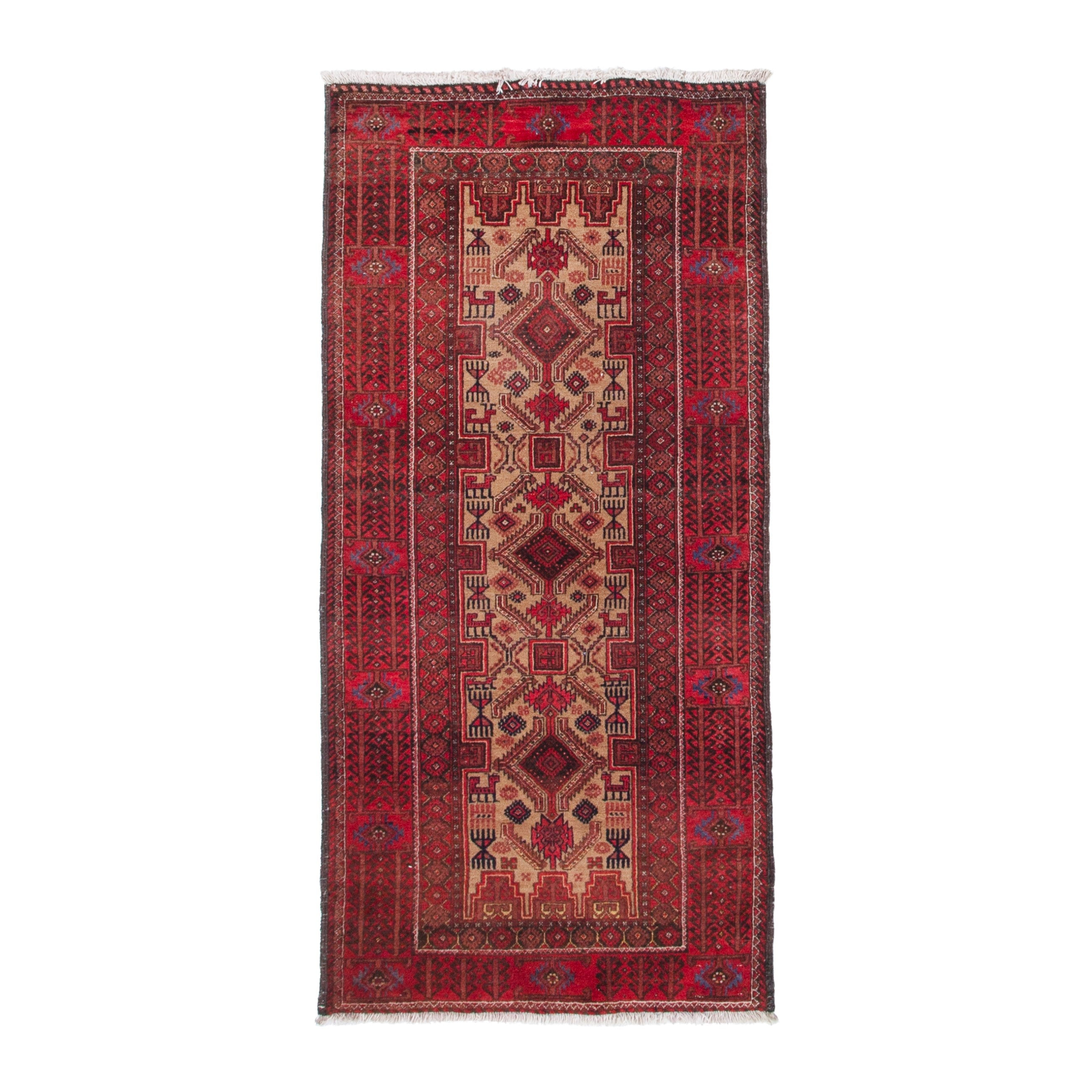Persian Baluch runner rug in deep red and burgundy, 2'11" x 6'7"