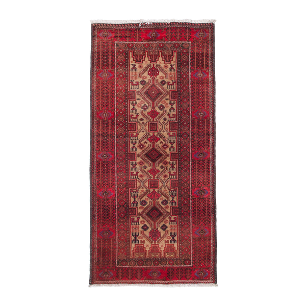 Persian Baluch runner rug in deep red and burgundy, 2'11" x 6'7"