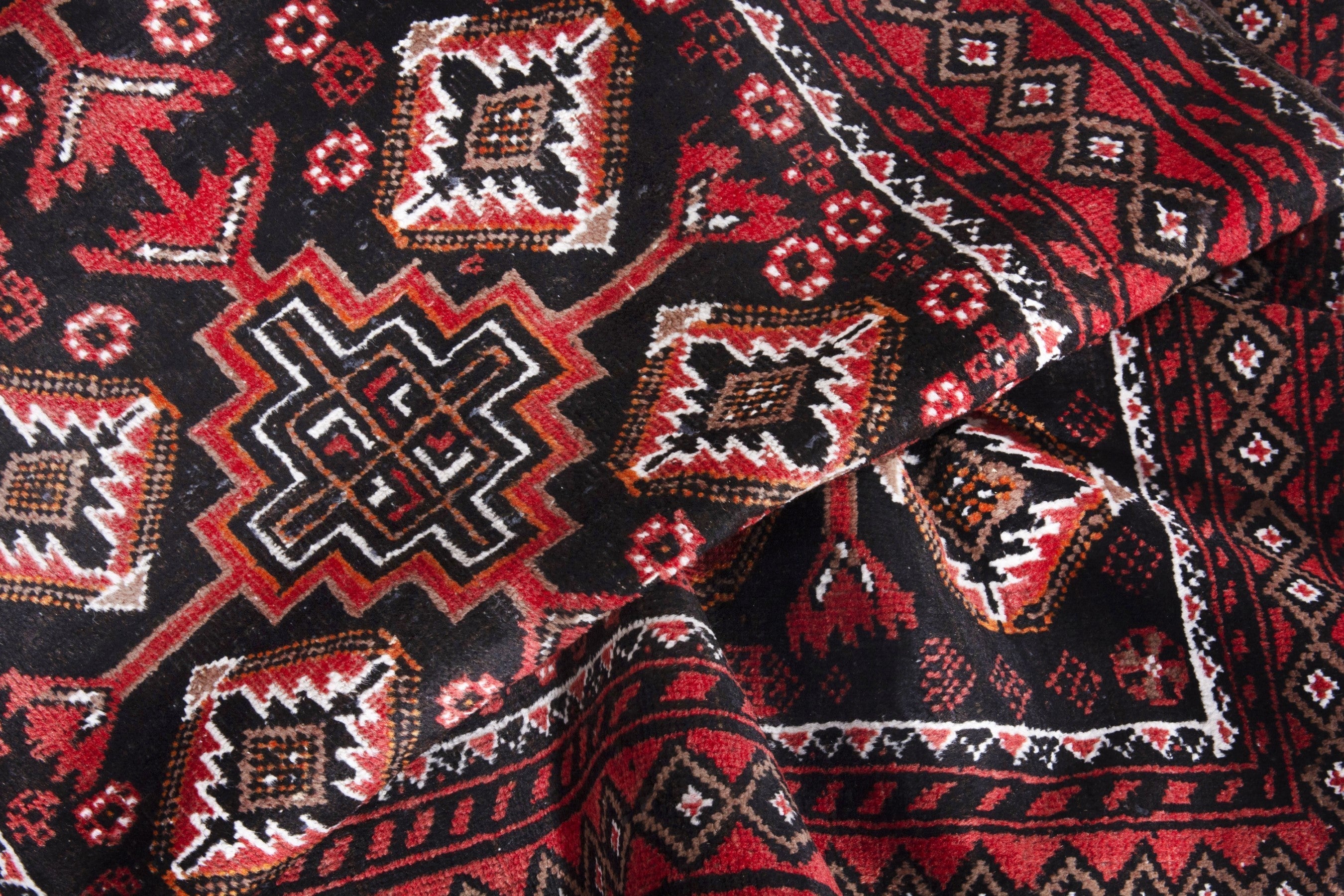 Persian Baluch accent rug in deep red and burgundy, view 16 of 18