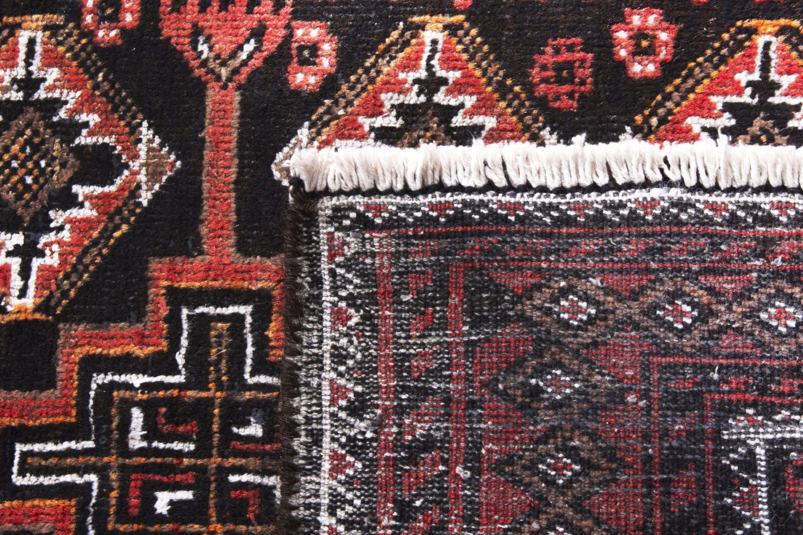 Persian Baluch accent rug in deep red and burgundy, view 18 of 18