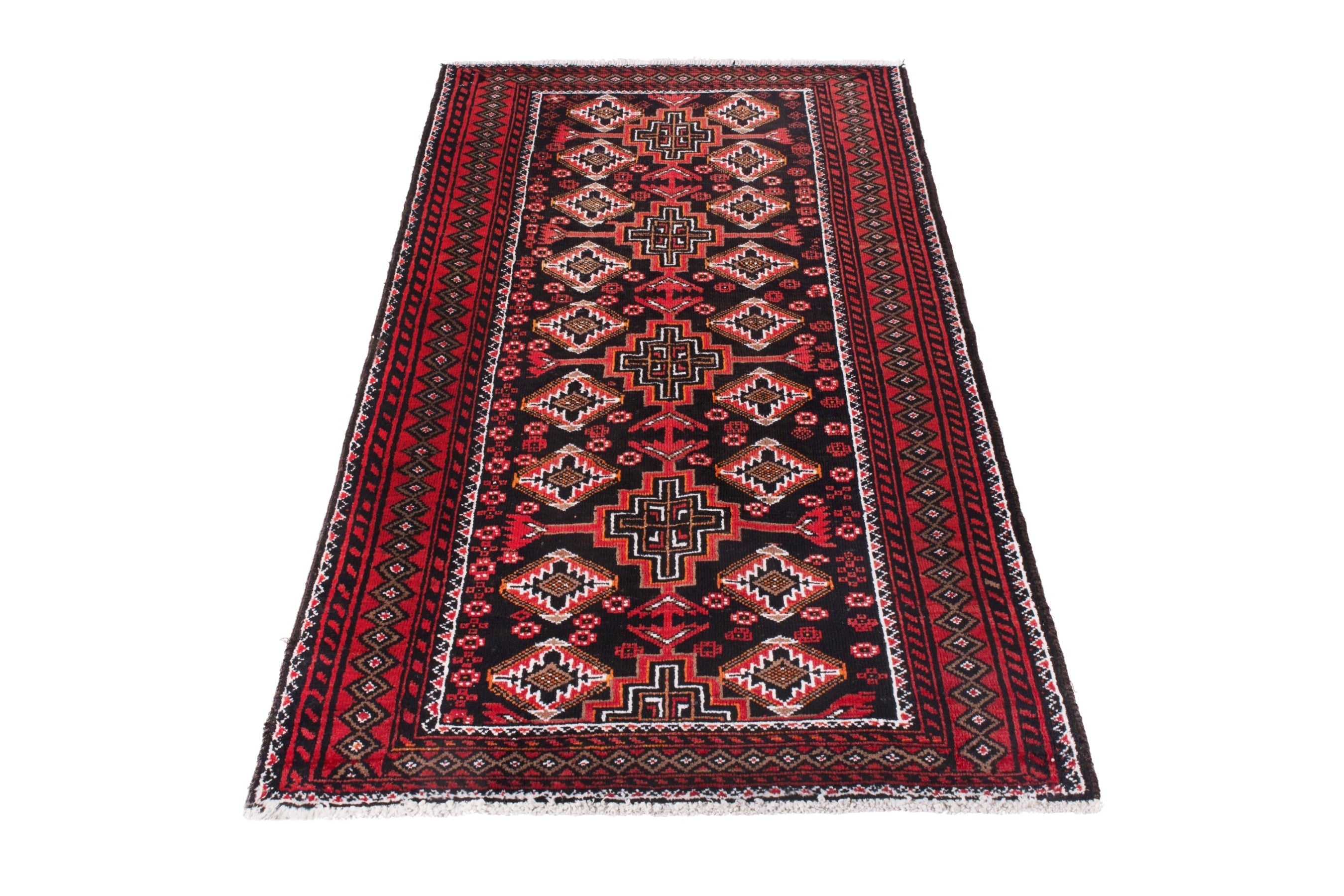 Persian Baluch accent rug in deep red and burgundy, view 2 of 18