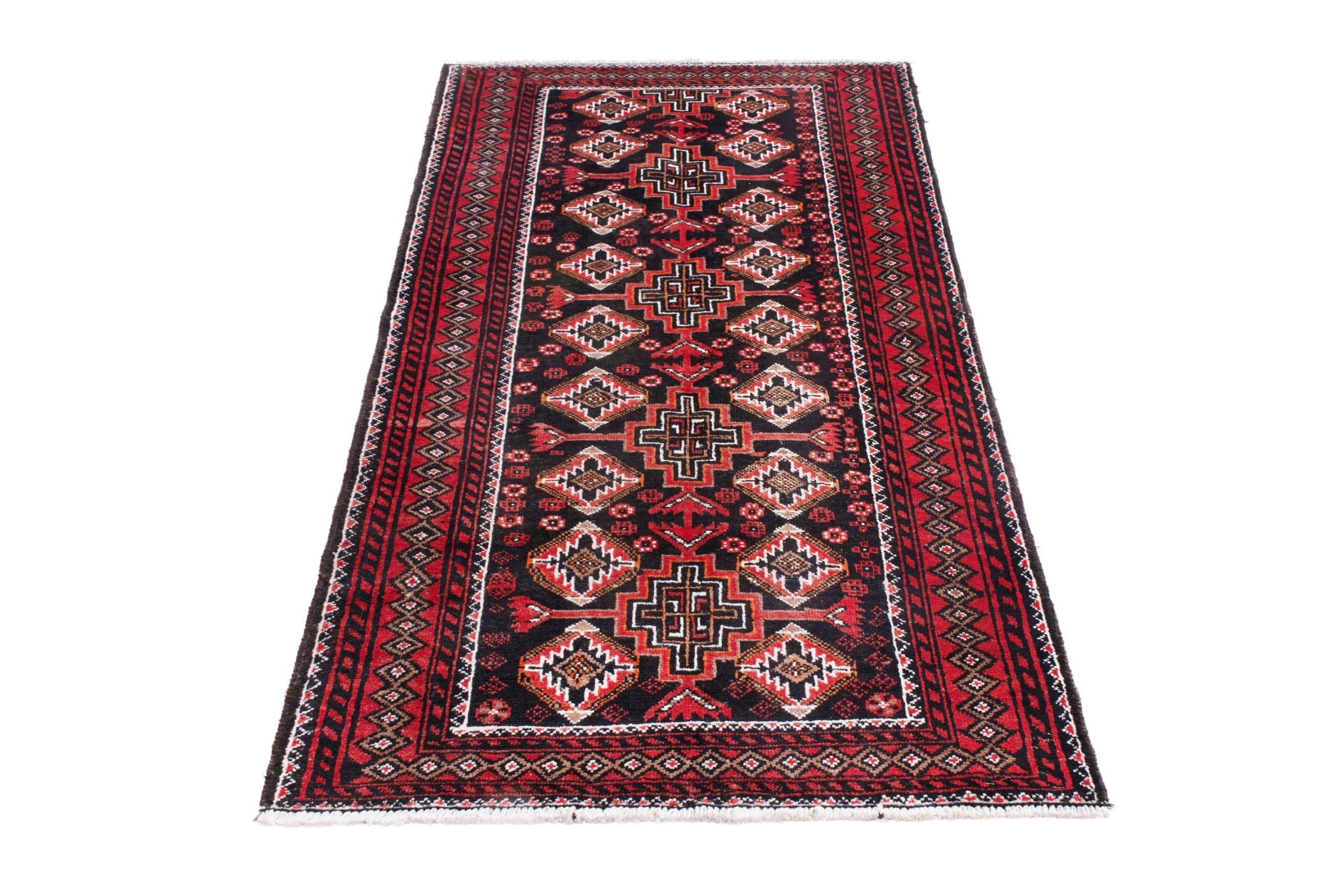 Persian Baluch accent rug in deep red and burgundy, view 3 of 18