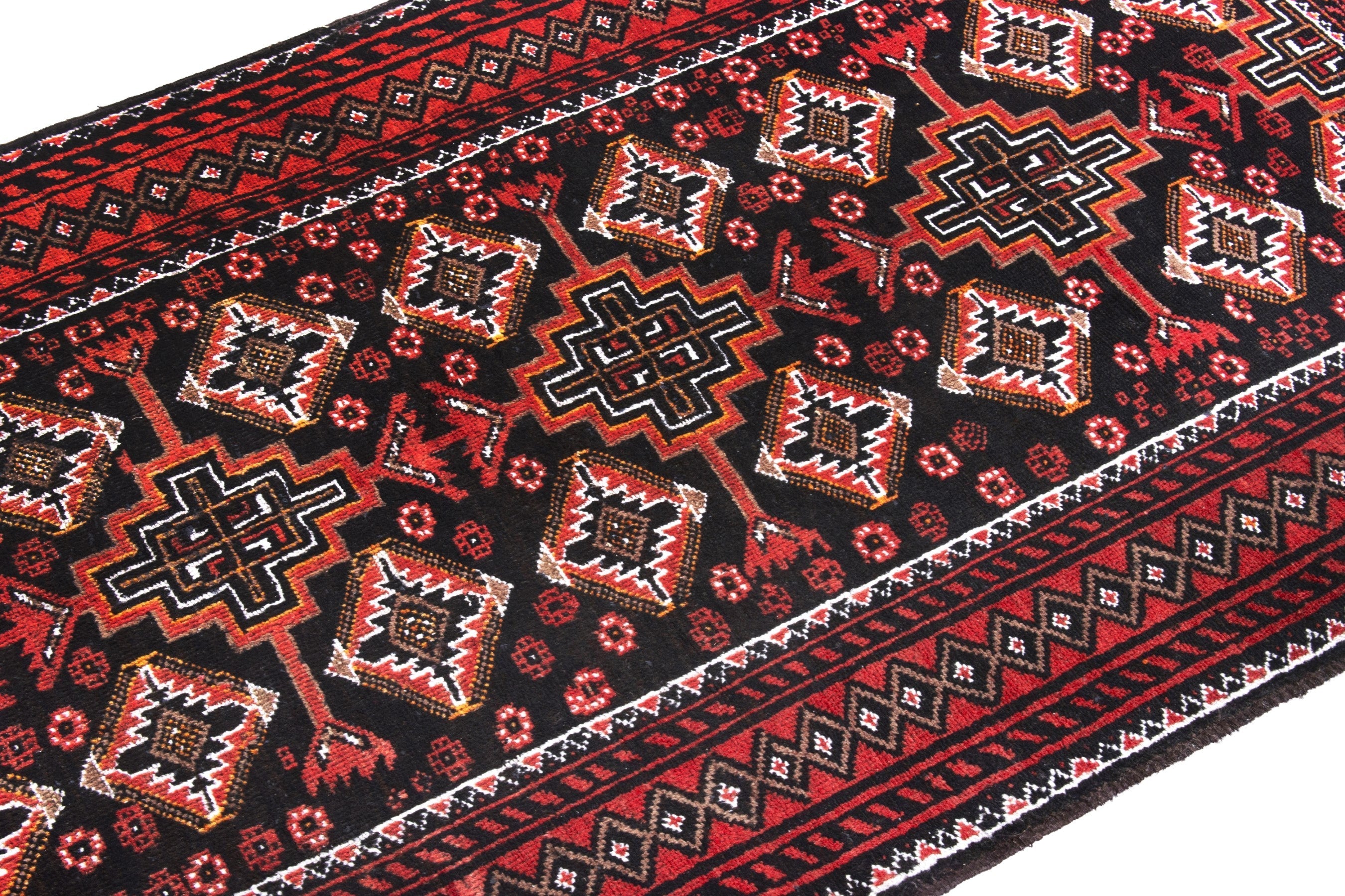 Persian Baluch accent rug in deep red and burgundy, view 6 of 18