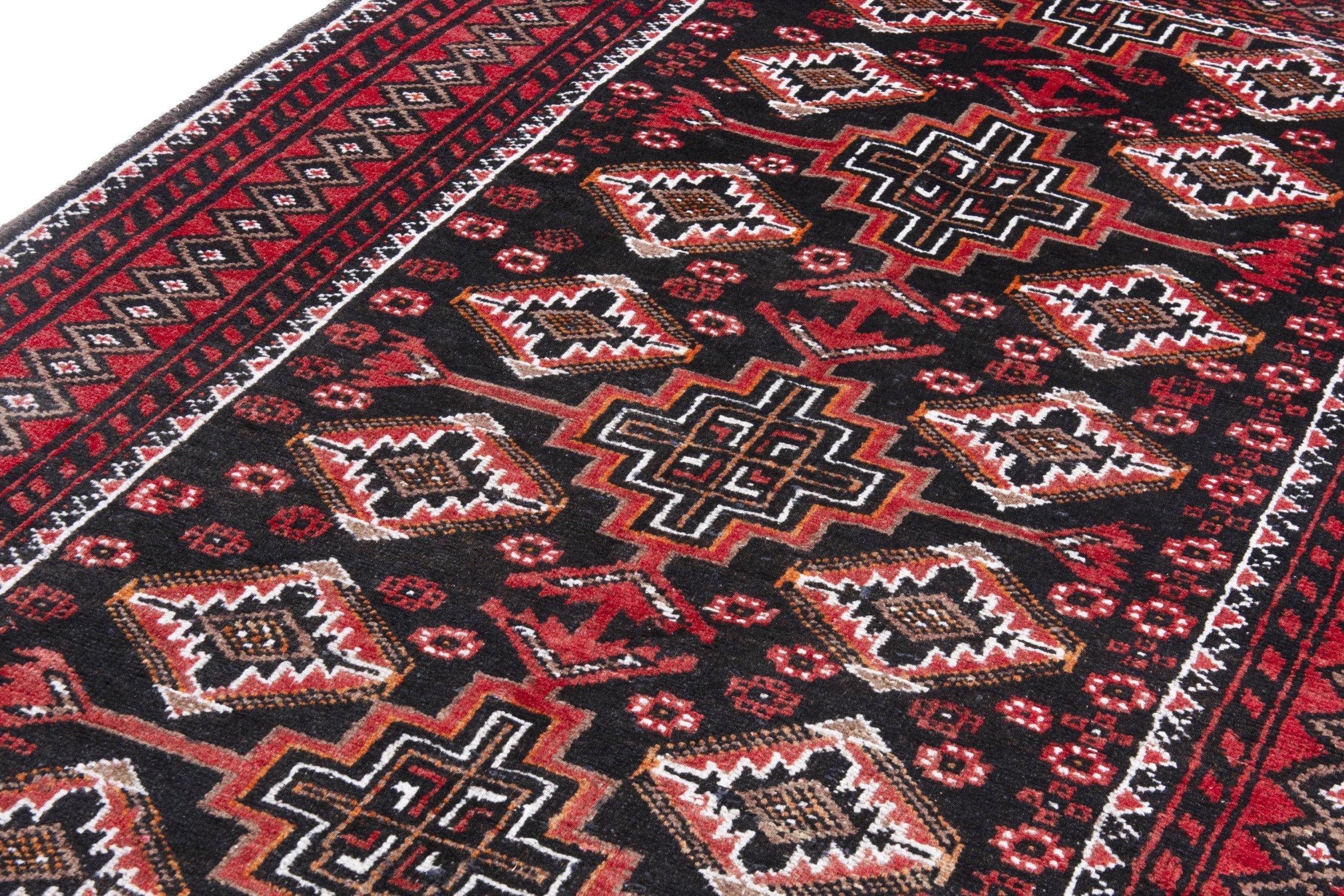 Persian Baluch accent rug in deep red and burgundy, view 9 of 18
