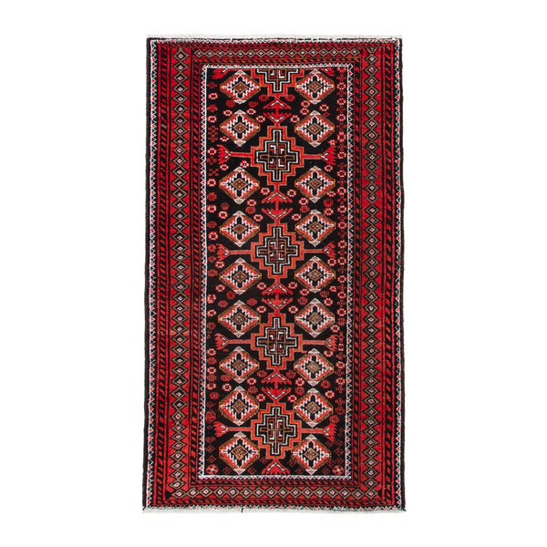 Persian Baluch accent rug in deep red and burgundy, 3'3" x 6'1"