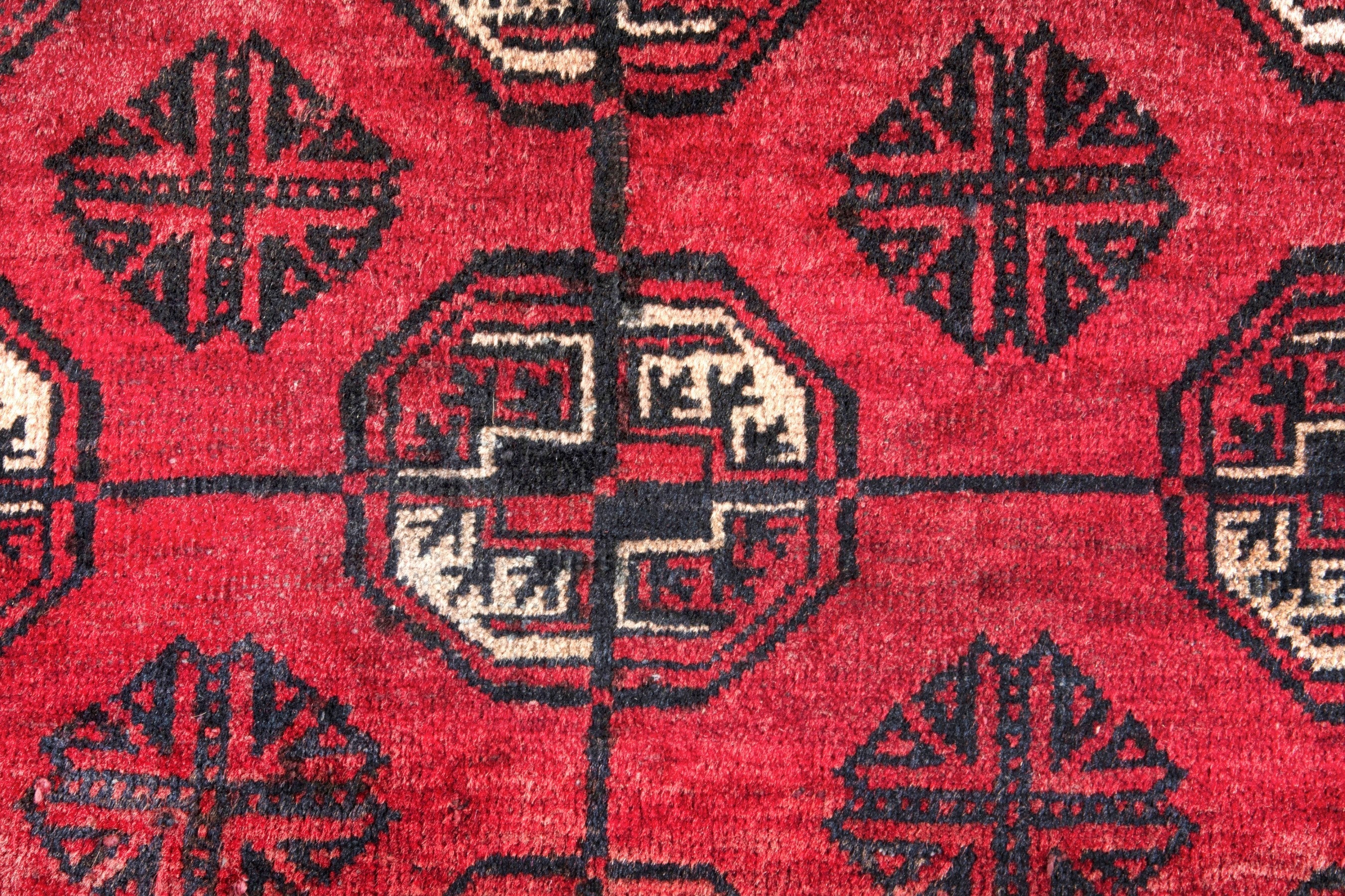 Persian Baluch accent rug in deep red and burgundy, view 11 of 17