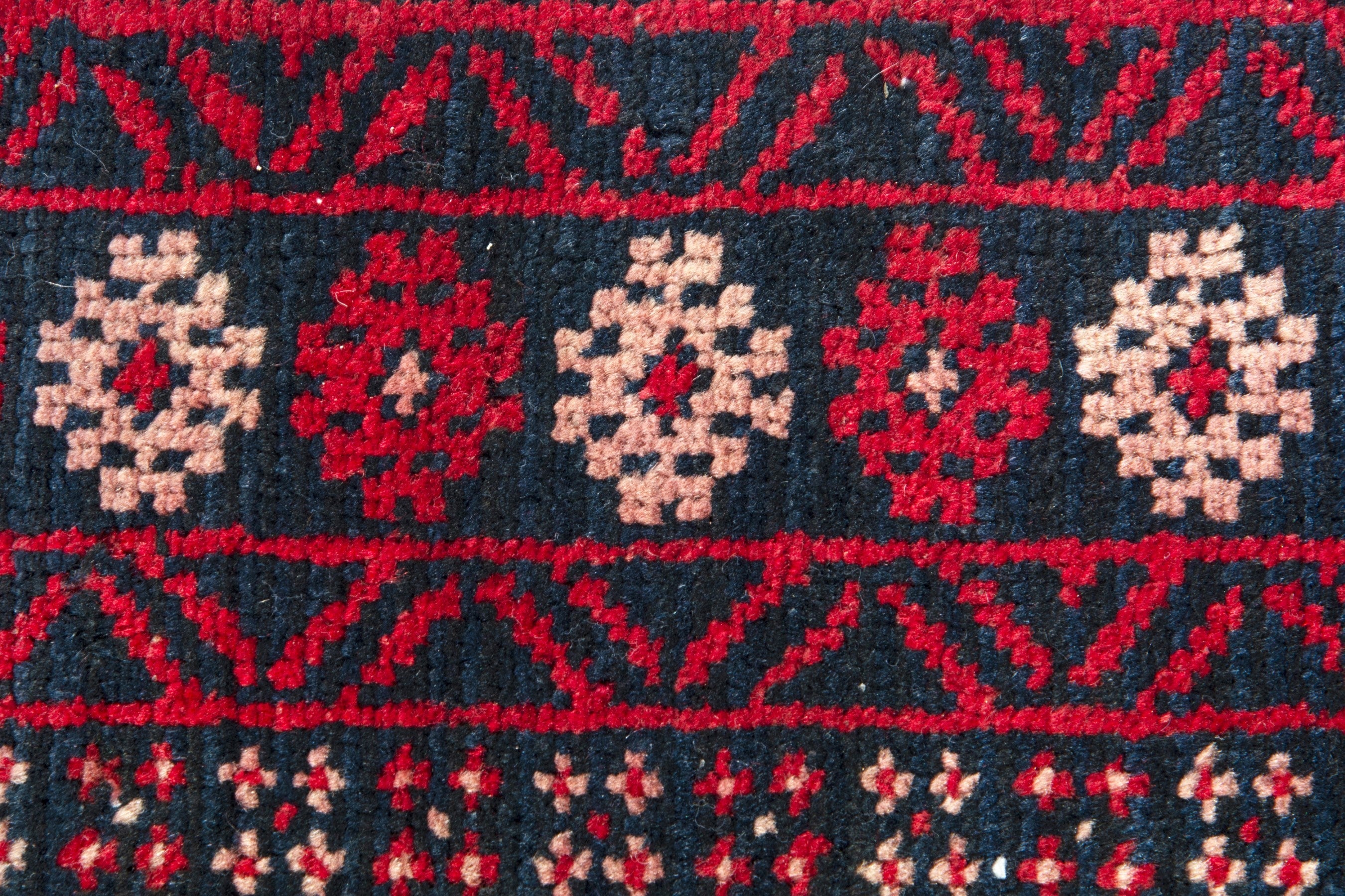 Persian Baluch runner rug in deep red and burgundy, view 13 of 16
