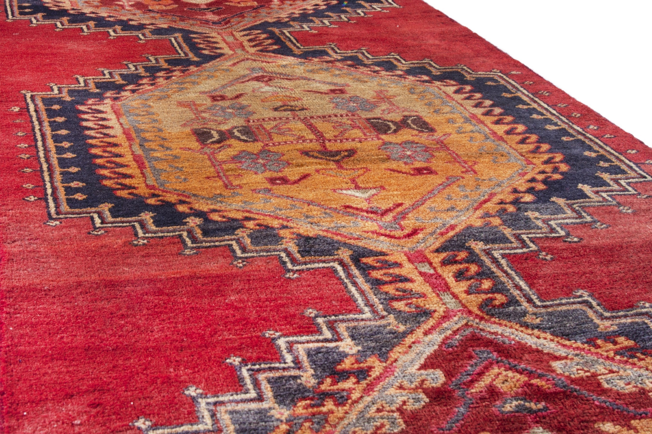 Persian Ardabil runner rug in deep red and terracotta, view 10 of 17