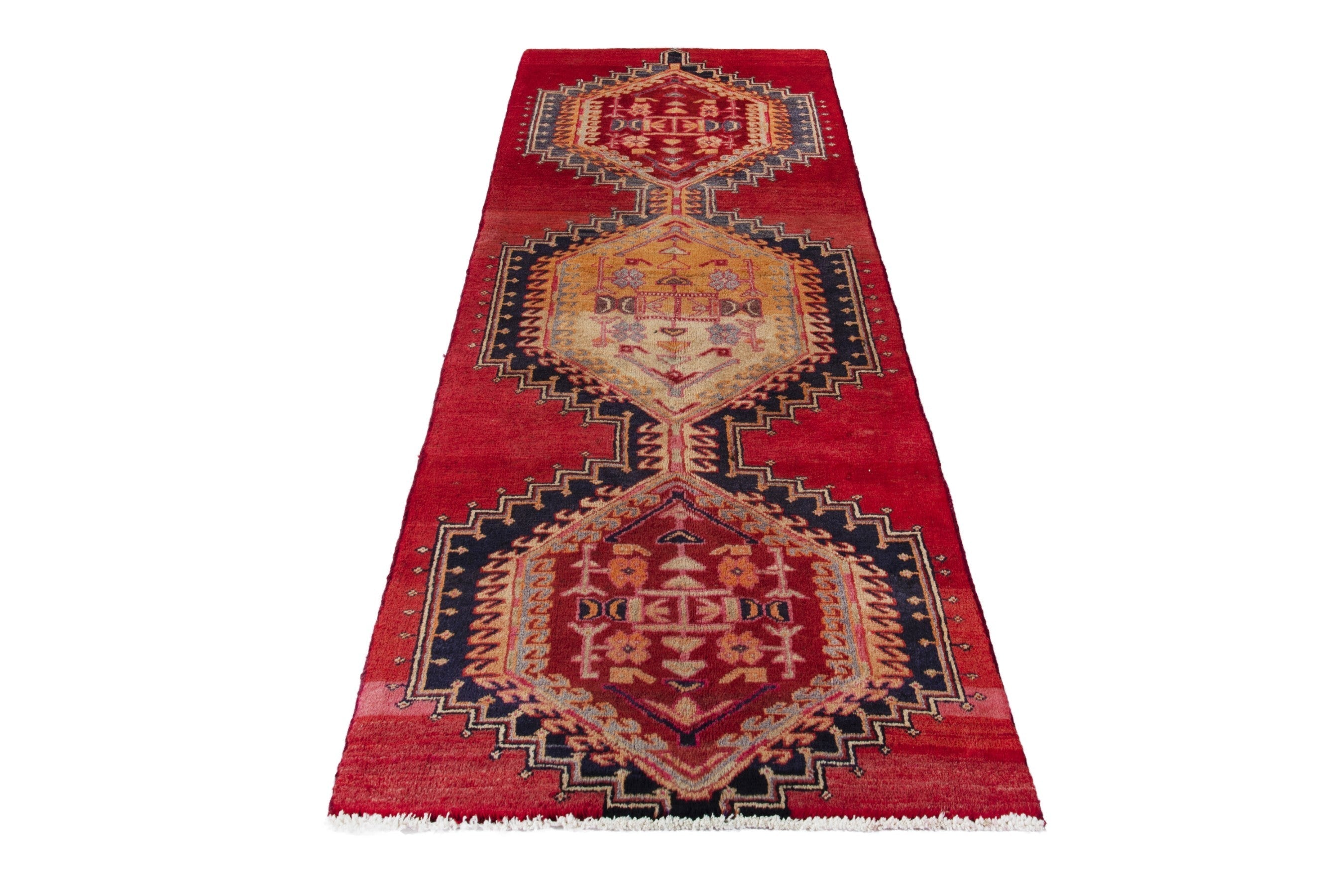 Persian Ardabil runner rug in deep red and terracotta, view 3 of 17