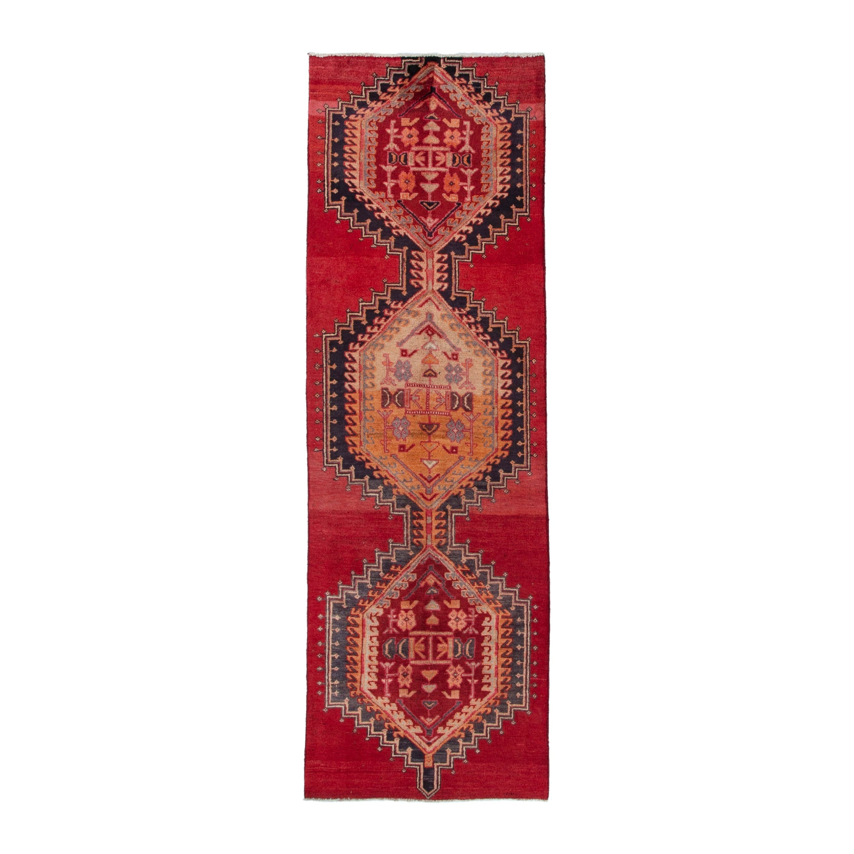 Persian Ardabil runner rug in deep red and terracotta, 2'7" x 8'5"