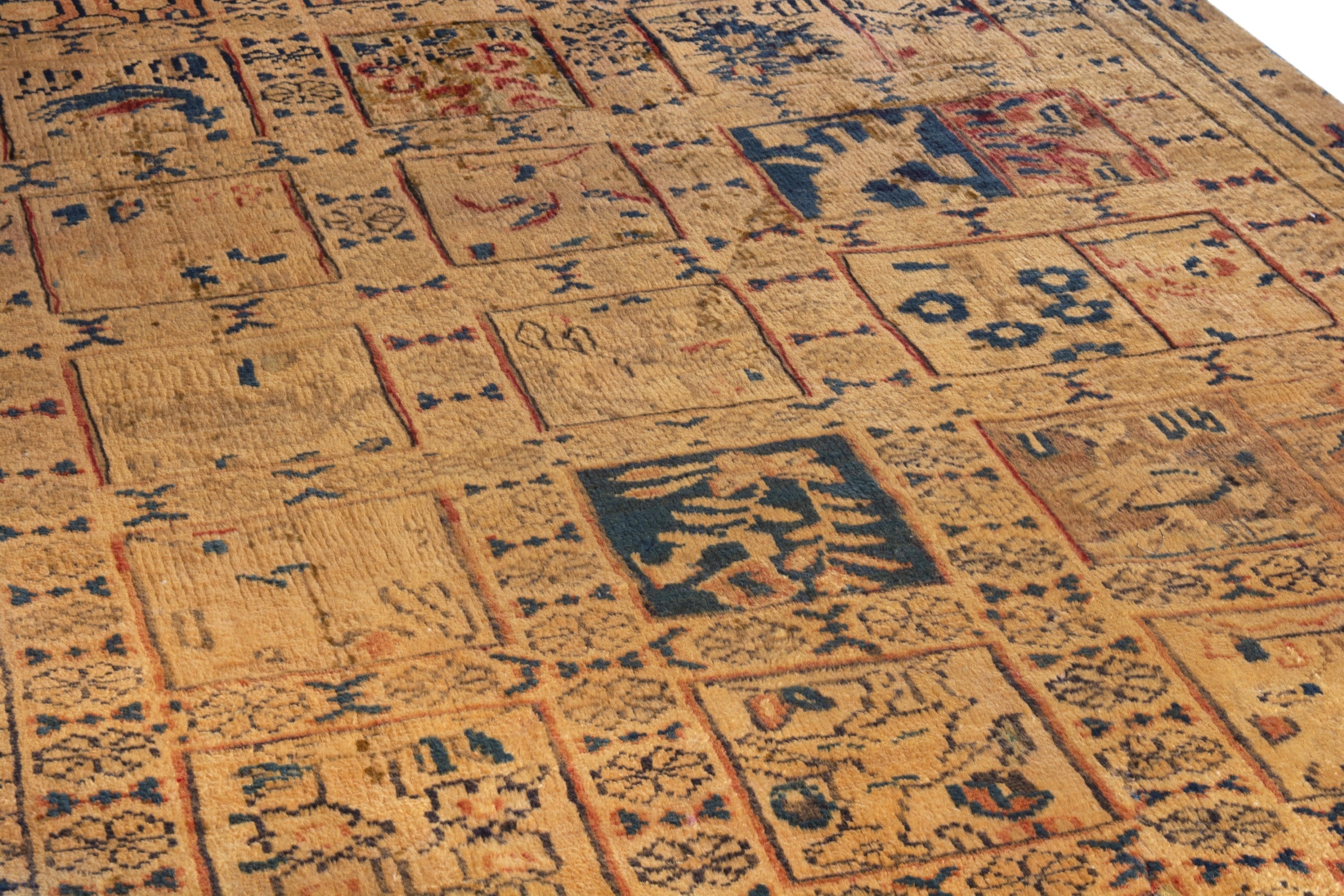 Persian Mahal runner rug in tan and navy, view 11 of 21