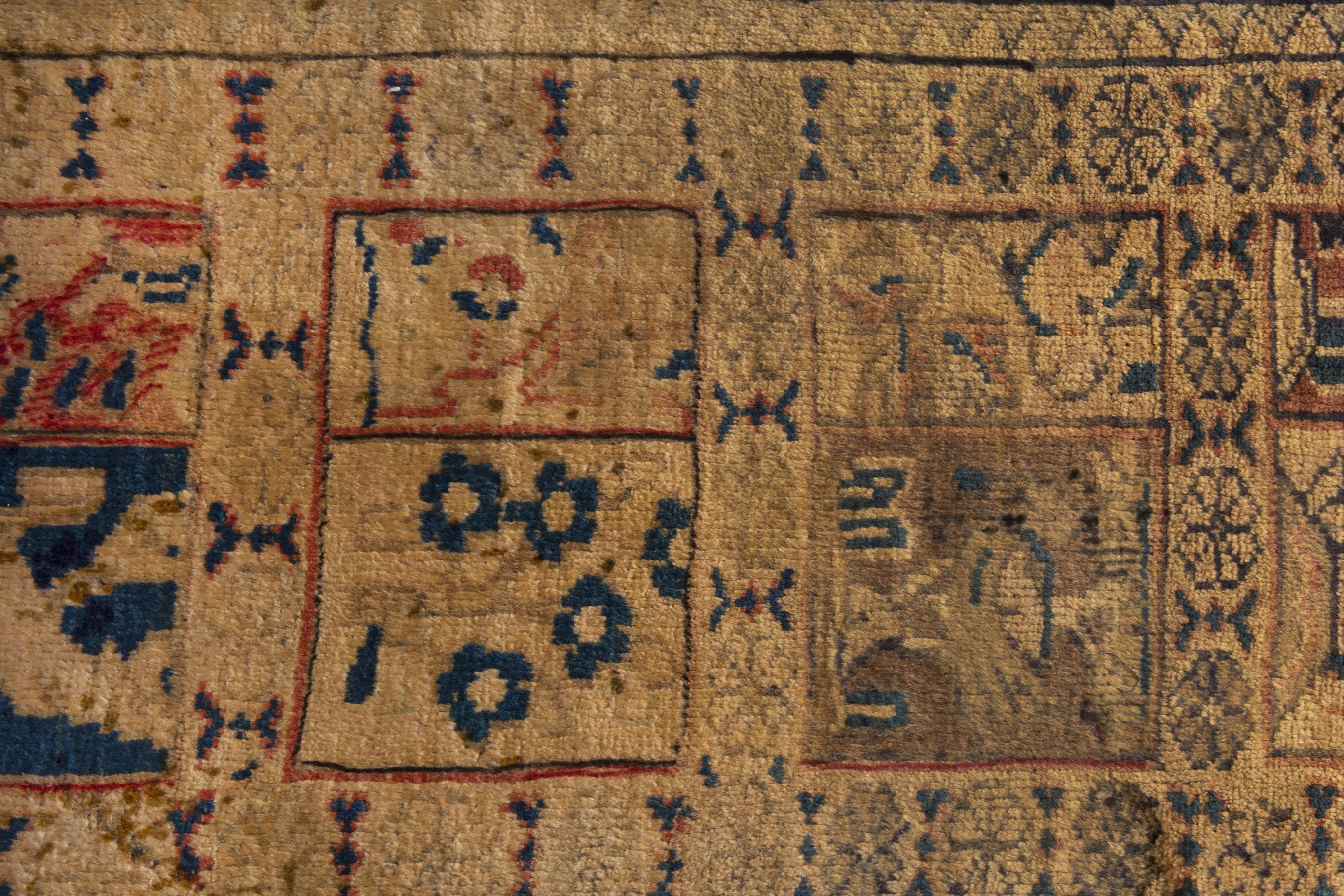 Persian Mahal runner rug in tan and navy, view 13 of 21
