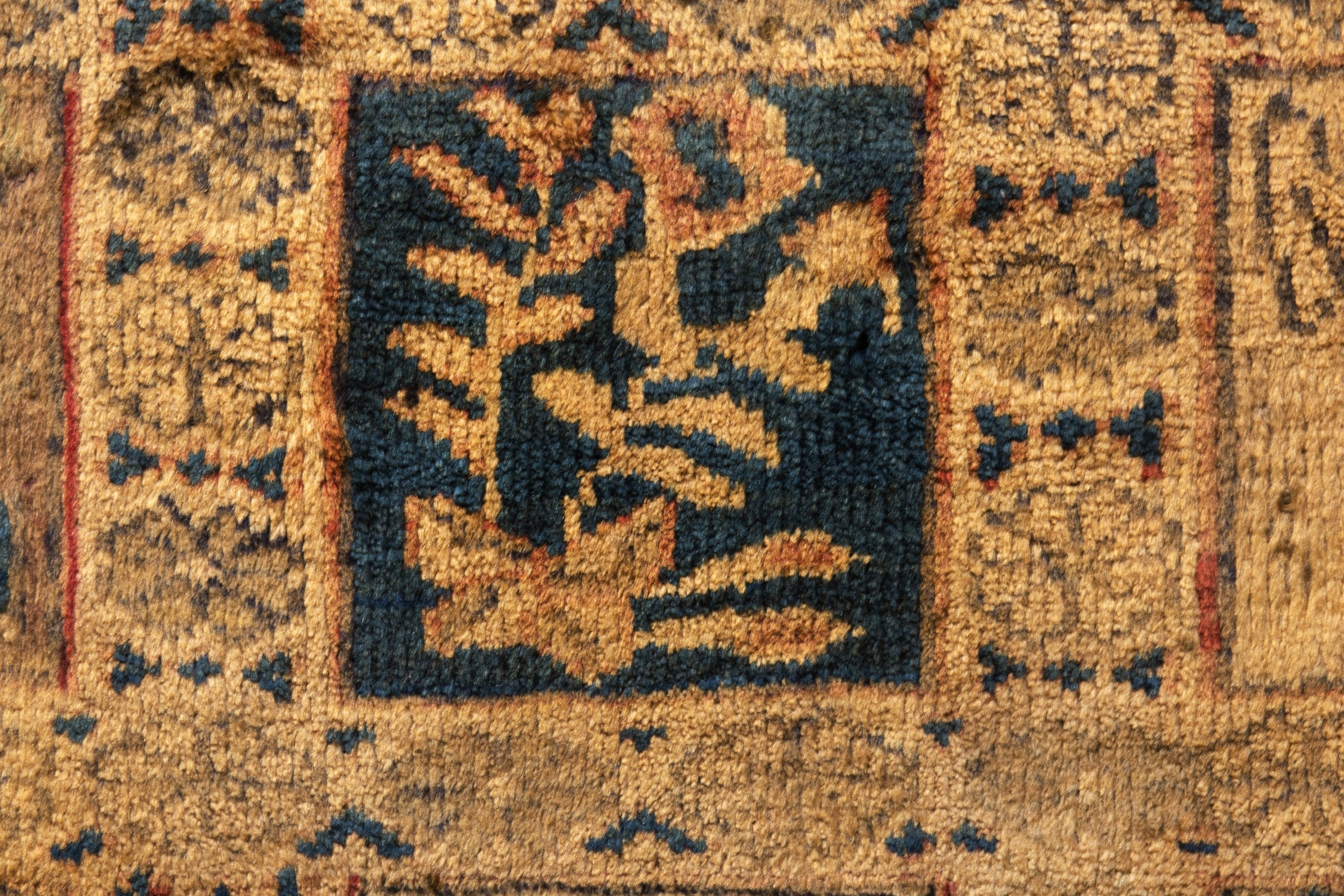 Persian Mahal runner rug in tan and navy, view 16 of 21