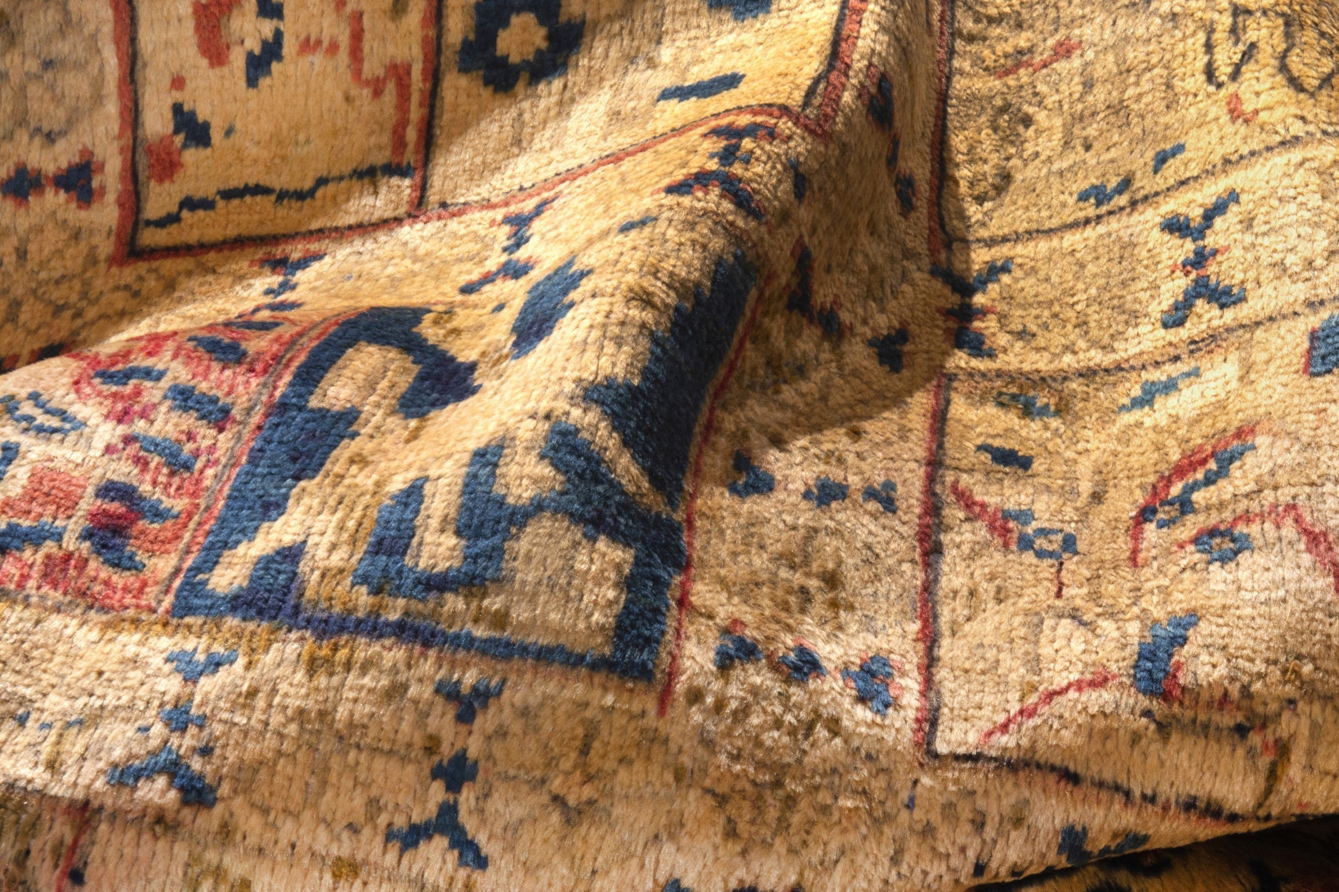 Persian Mahal runner rug in tan and navy, view 18 of 21