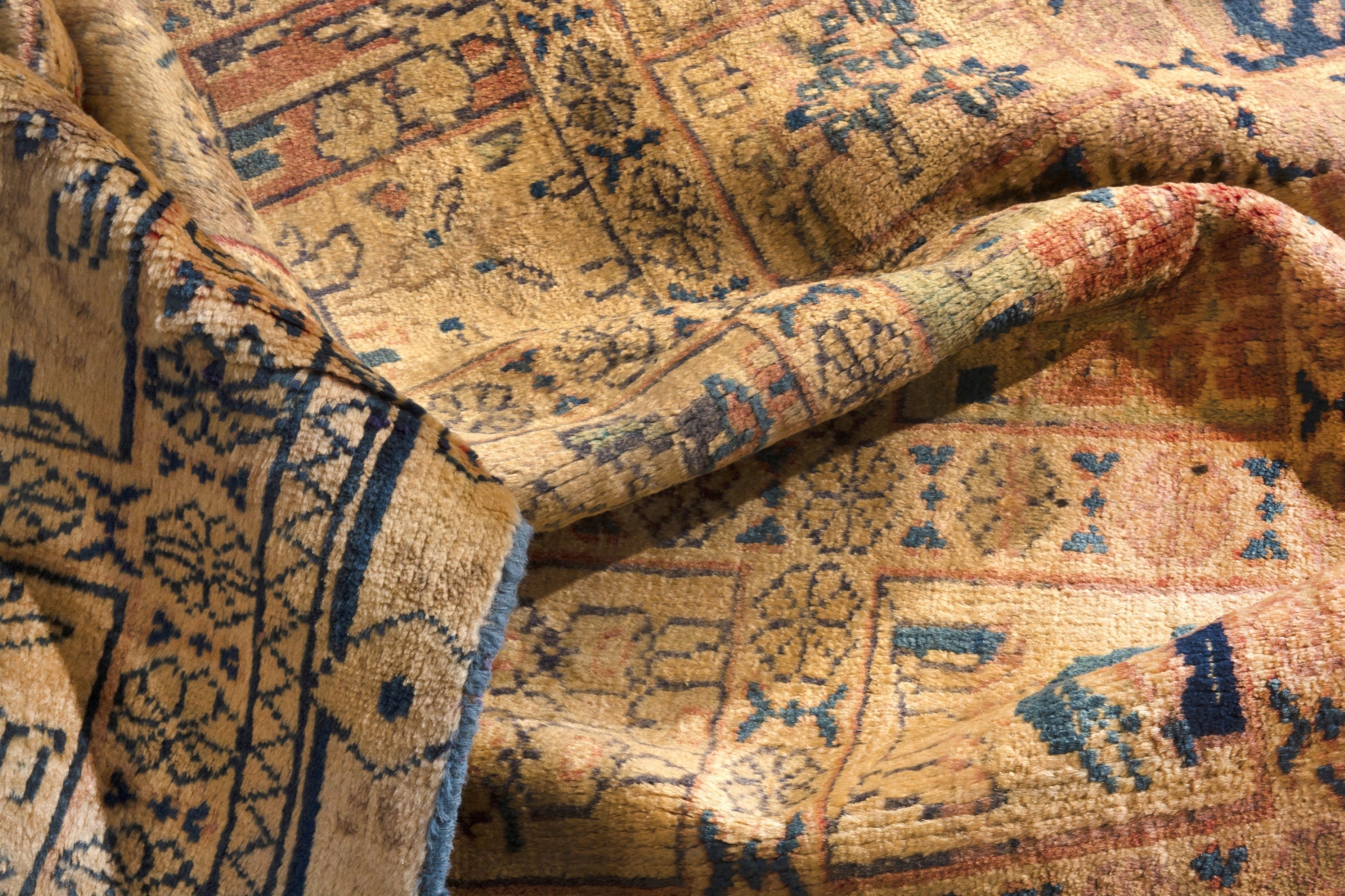 Persian Mahal runner rug in tan and navy, view 19 of 21