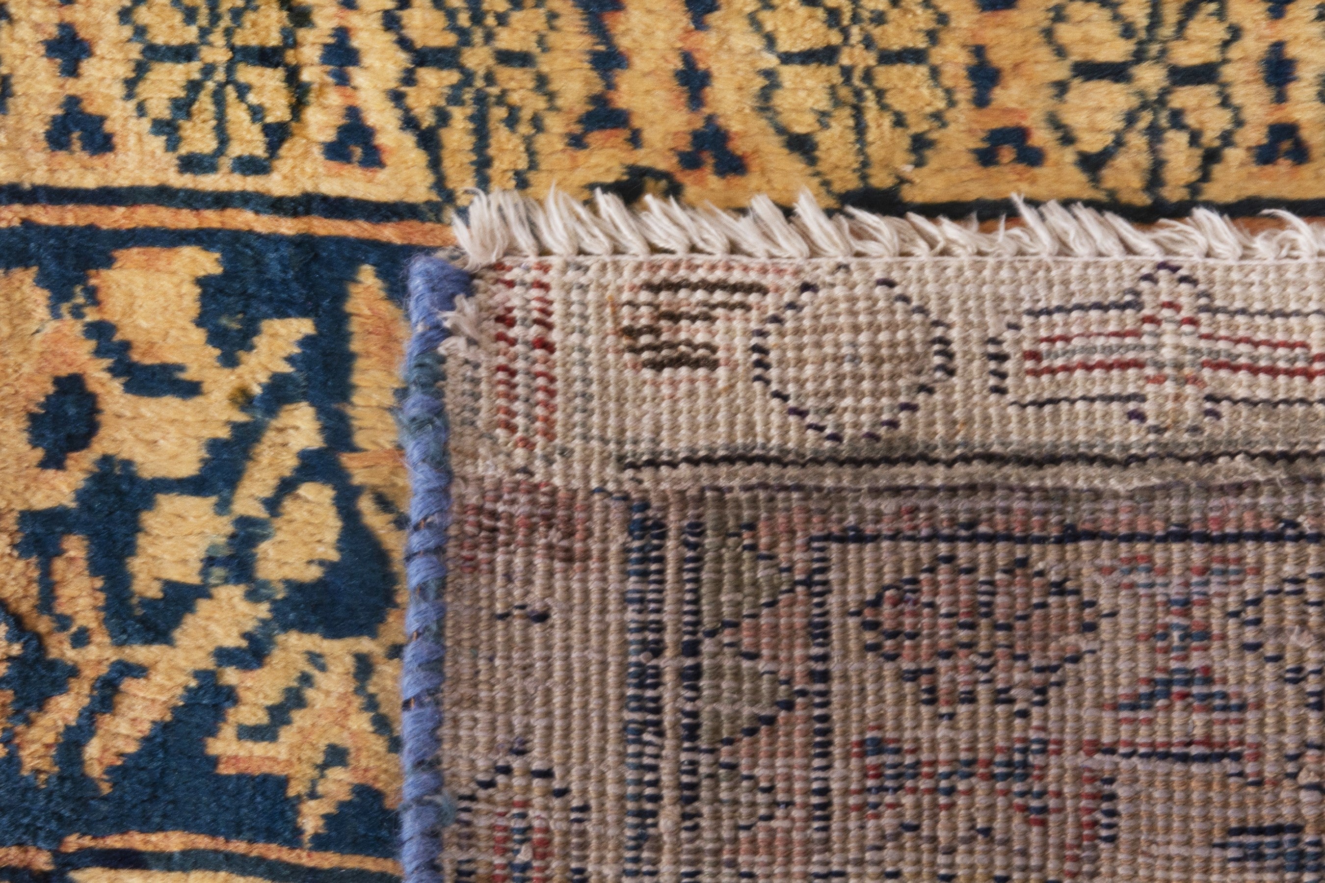 Persian Mahal runner rug in tan and navy, view 21 of 21