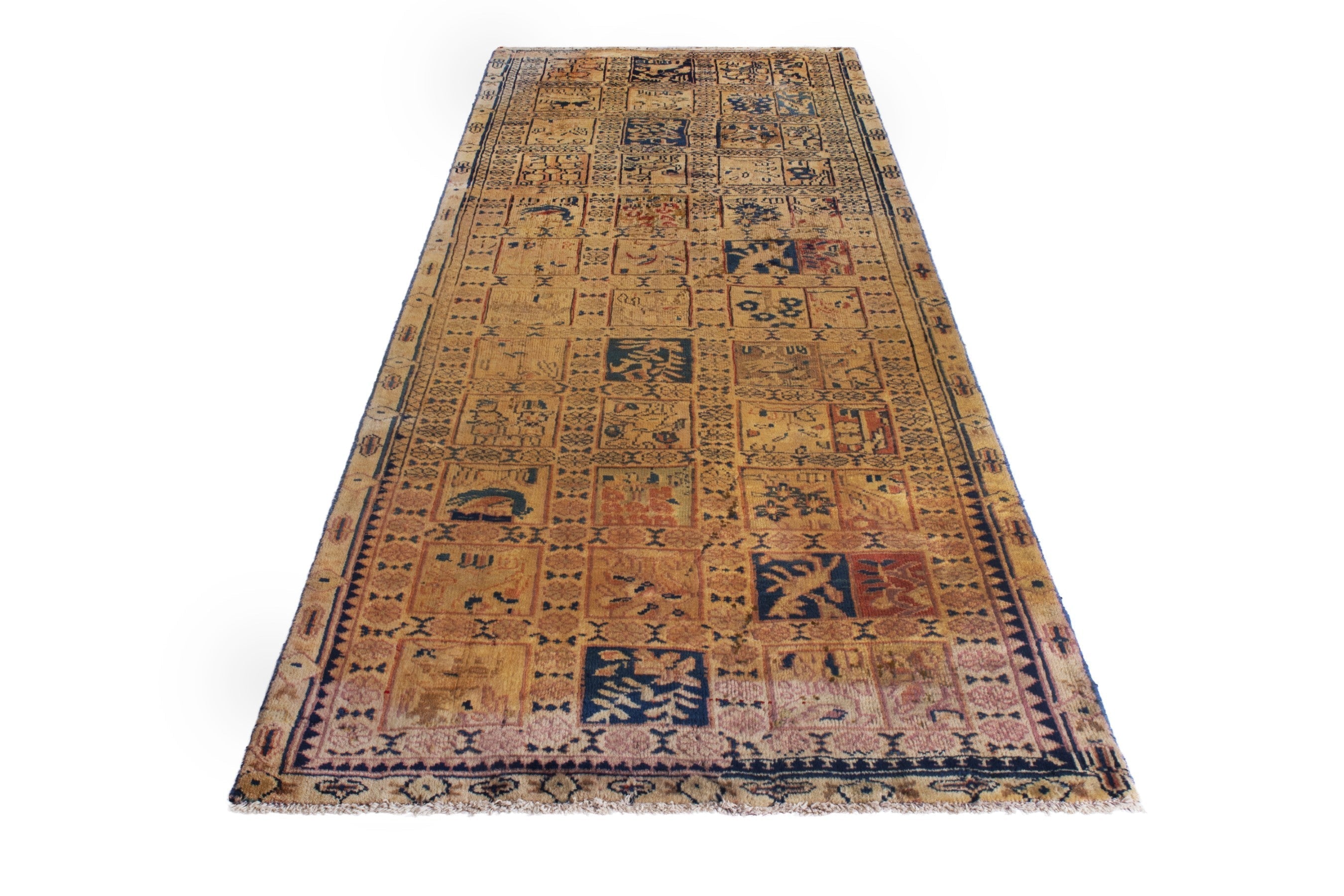 Persian Mahal runner rug in tan and navy, view 2 of 21