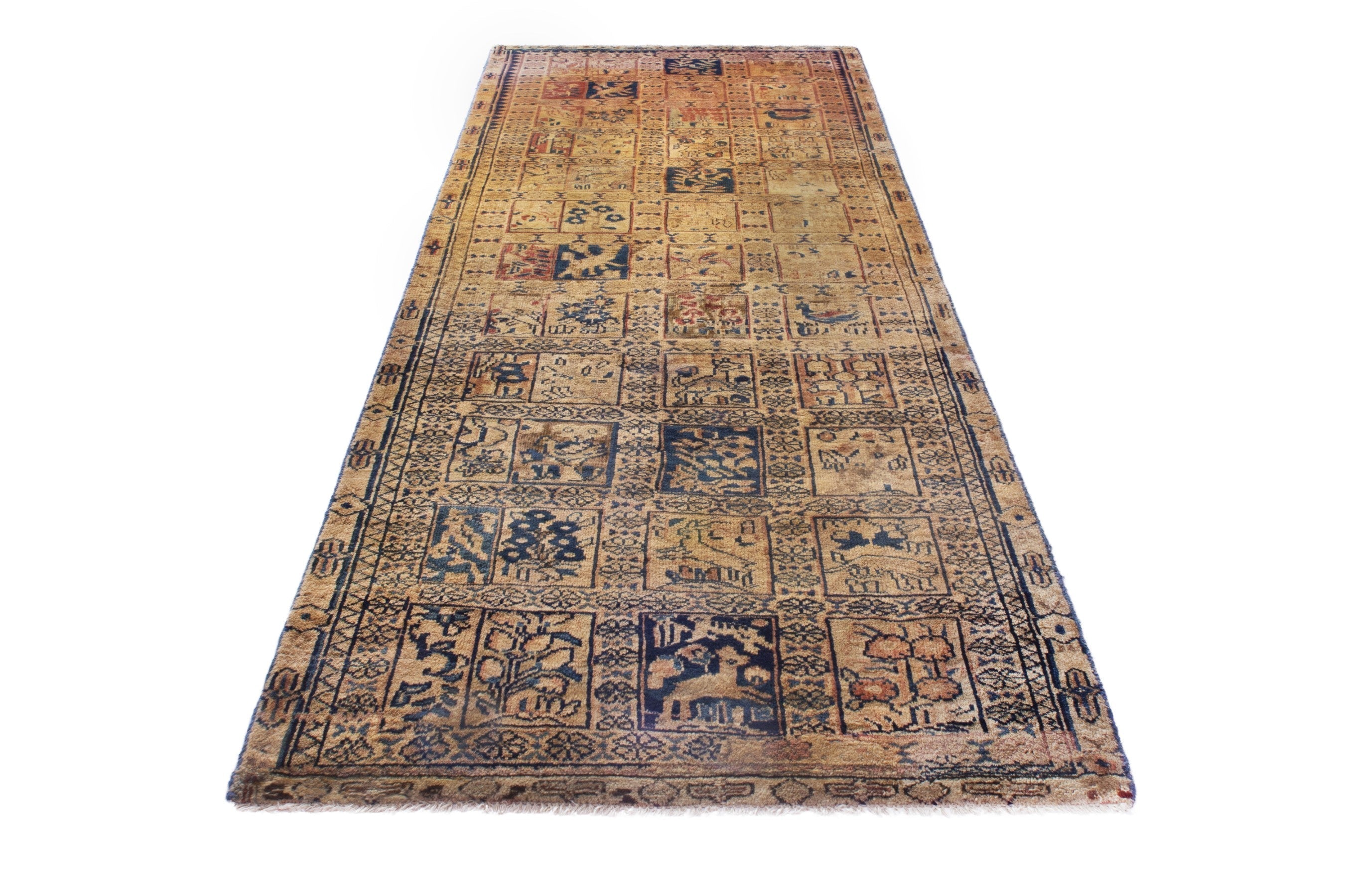 Persian Mahal runner rug in tan and navy, view 3 of 21